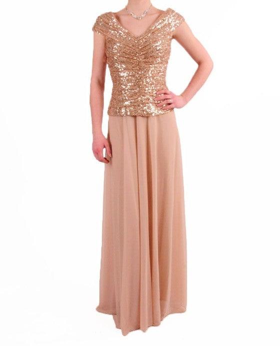 Cachet Long Formal Dress Cap Sleeve Evening Gown - The Dress Outlet Cachet