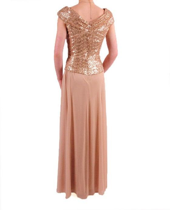 Cachet Long Formal Dress Cap Sleeve Evening Gown - The Dress Outlet Cachet
