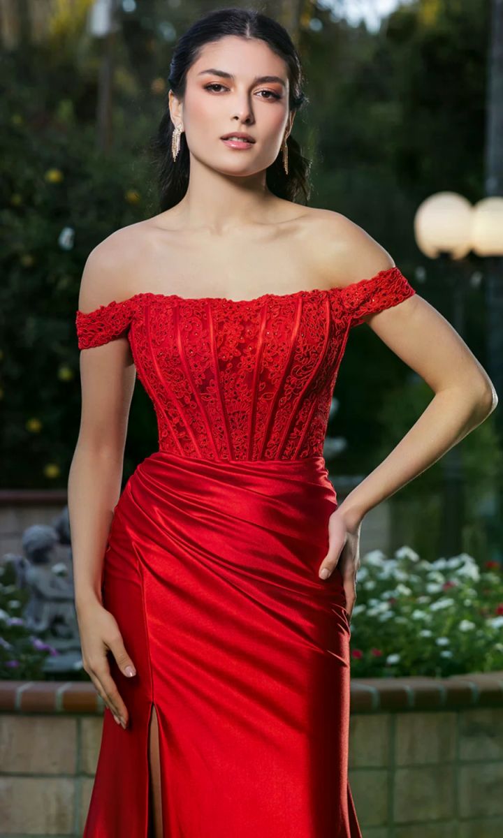 Off-the-Shoulder Floor-Length with Train Satin Prom Sheath Column May Queen 2146