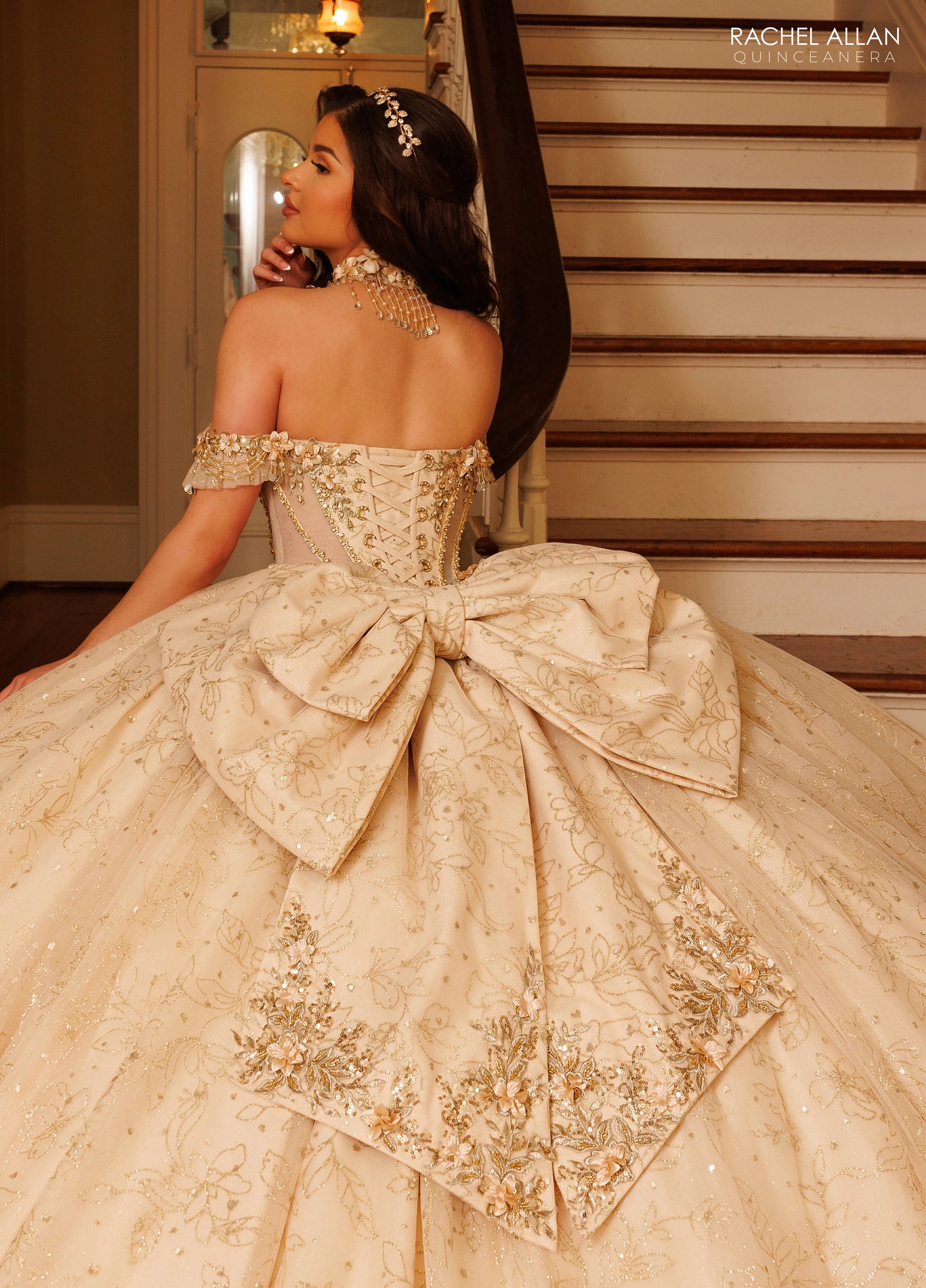 Off-the-Shoulder Floor-Length Tulle Quinceañe Ball Gown Rachel Allan RQ1192