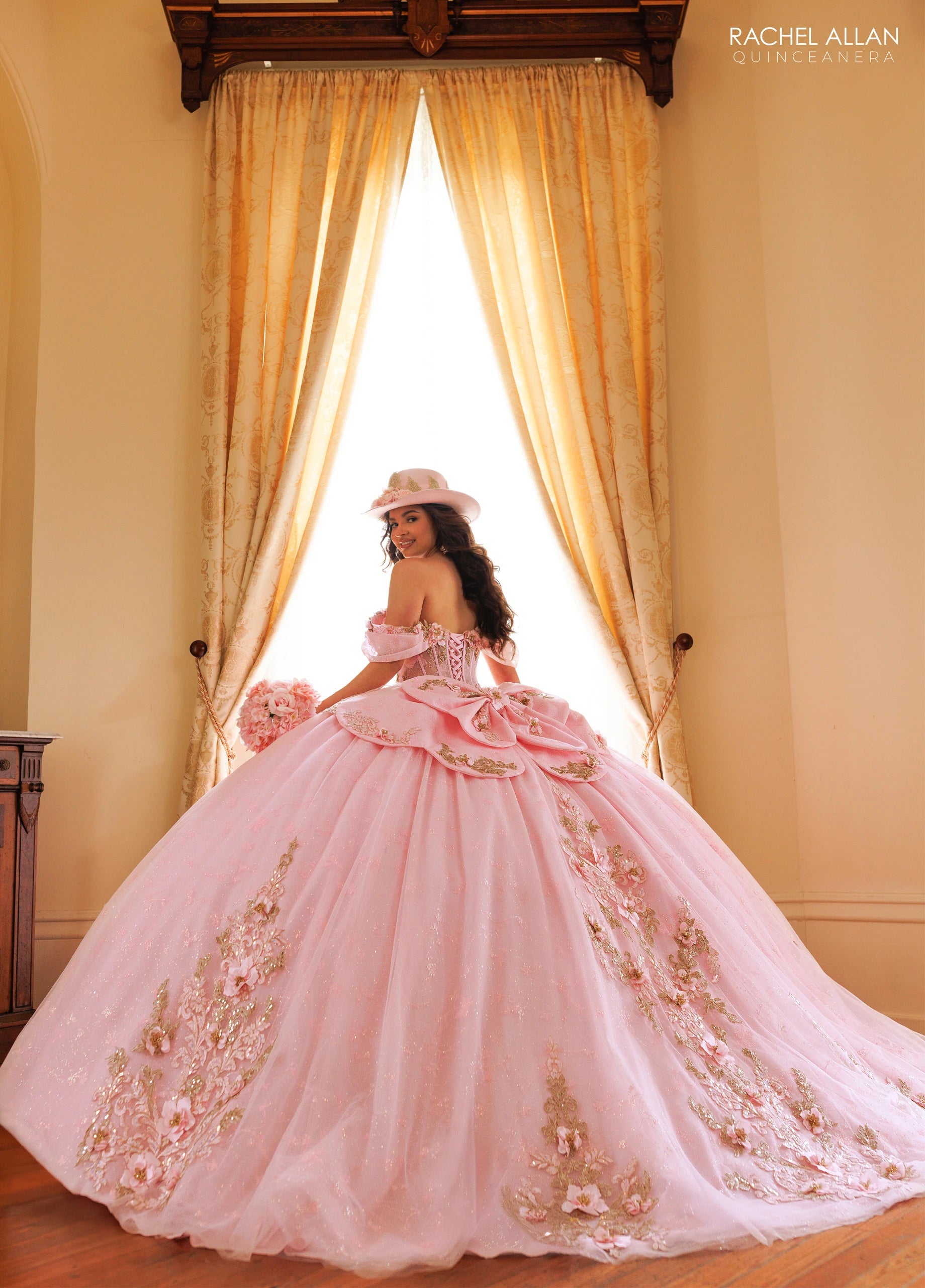 Off-the-Shoulder Floor-Length Tulle Quinceañe Ball Gown Rachel Allan RQ1196
