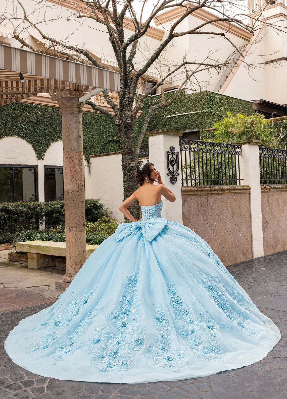 Light Blue Sweetheart Floor Length Glitter Tulle Quinceanera Ball Gown with 3D Floral Applique Rachel Allan RQ1168