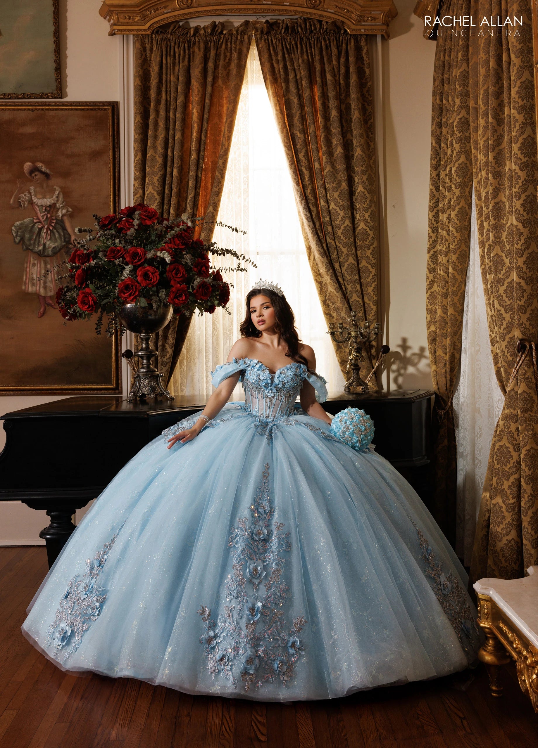 Off-the-Shoulder Floor-Length Tulle Quinceañe Ball Gown Rachel Allan RQ1196
