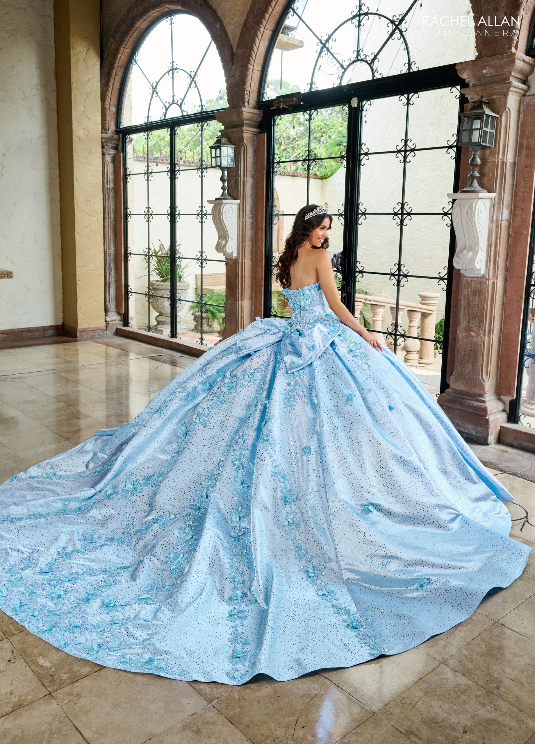 Quinceniera Dresses Sweet 16 Long Floral Beaded Quinceanera Dress Powder Blue