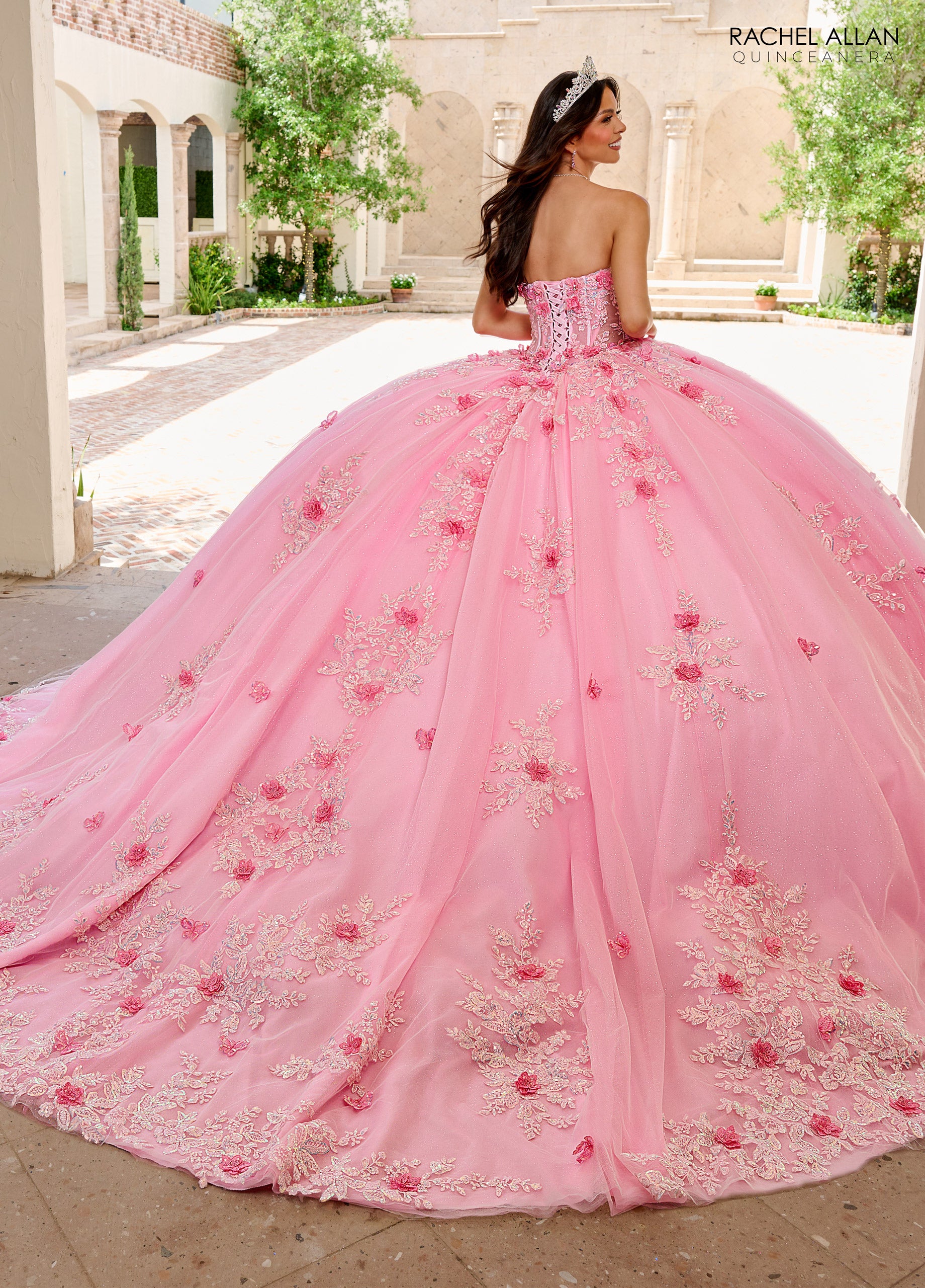 Rachel Allan RQ1155 Long Ball Gown Lace Floral Glitter Quinceanera Dress
