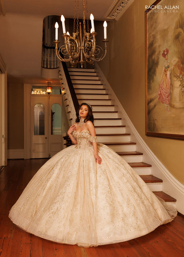 Off-the-Shoulder Floor-Length Tulle Quinceañe Ball Gown Rachel Allan RQ1192