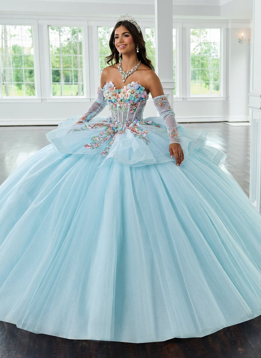 Quinceniera Dresses Ball Gown Beaded Long Sequin Quinceanera Dress Light Blue Multi