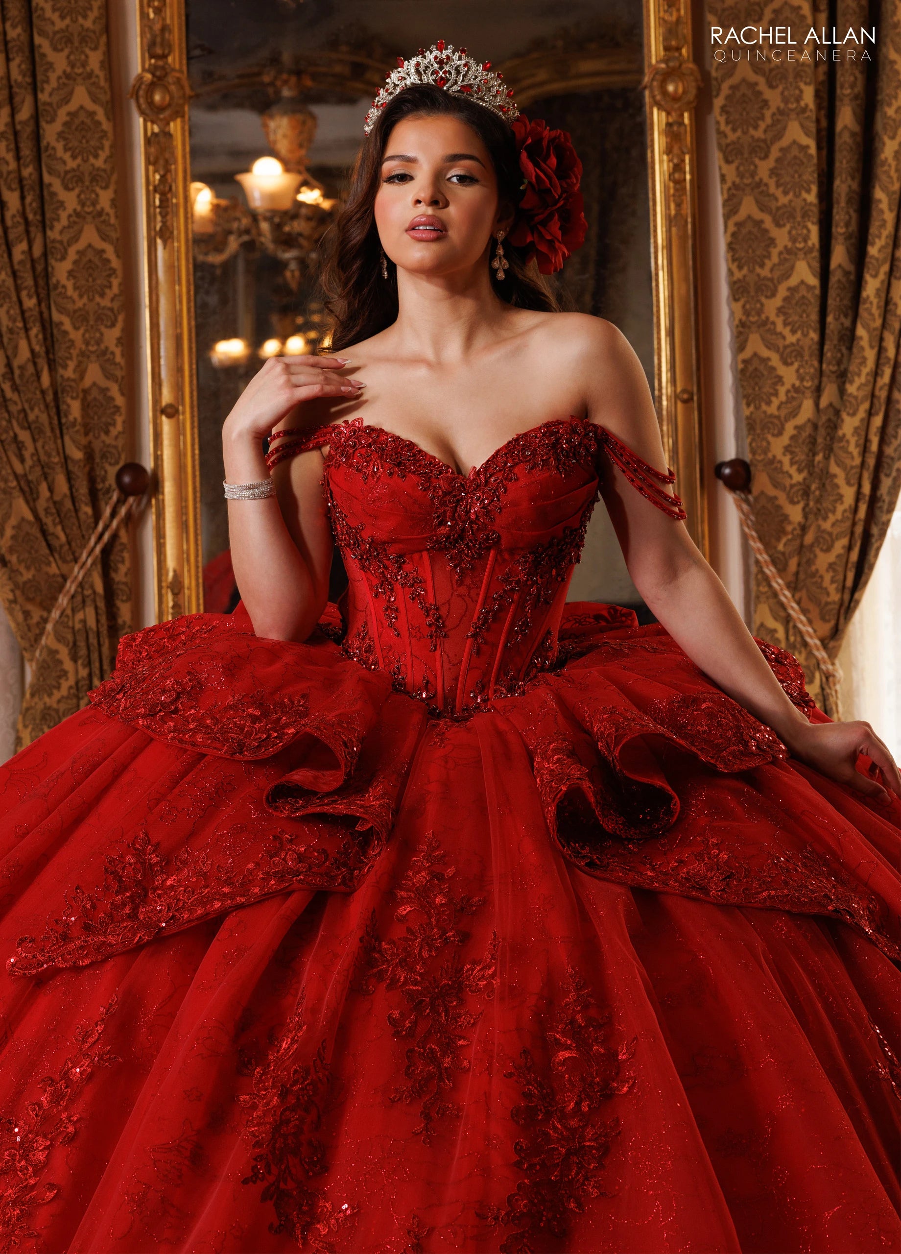 Off-the-Shoulder Floor-Length Tulle Quinceañe Ball Gown Rachel Allan RQ1191