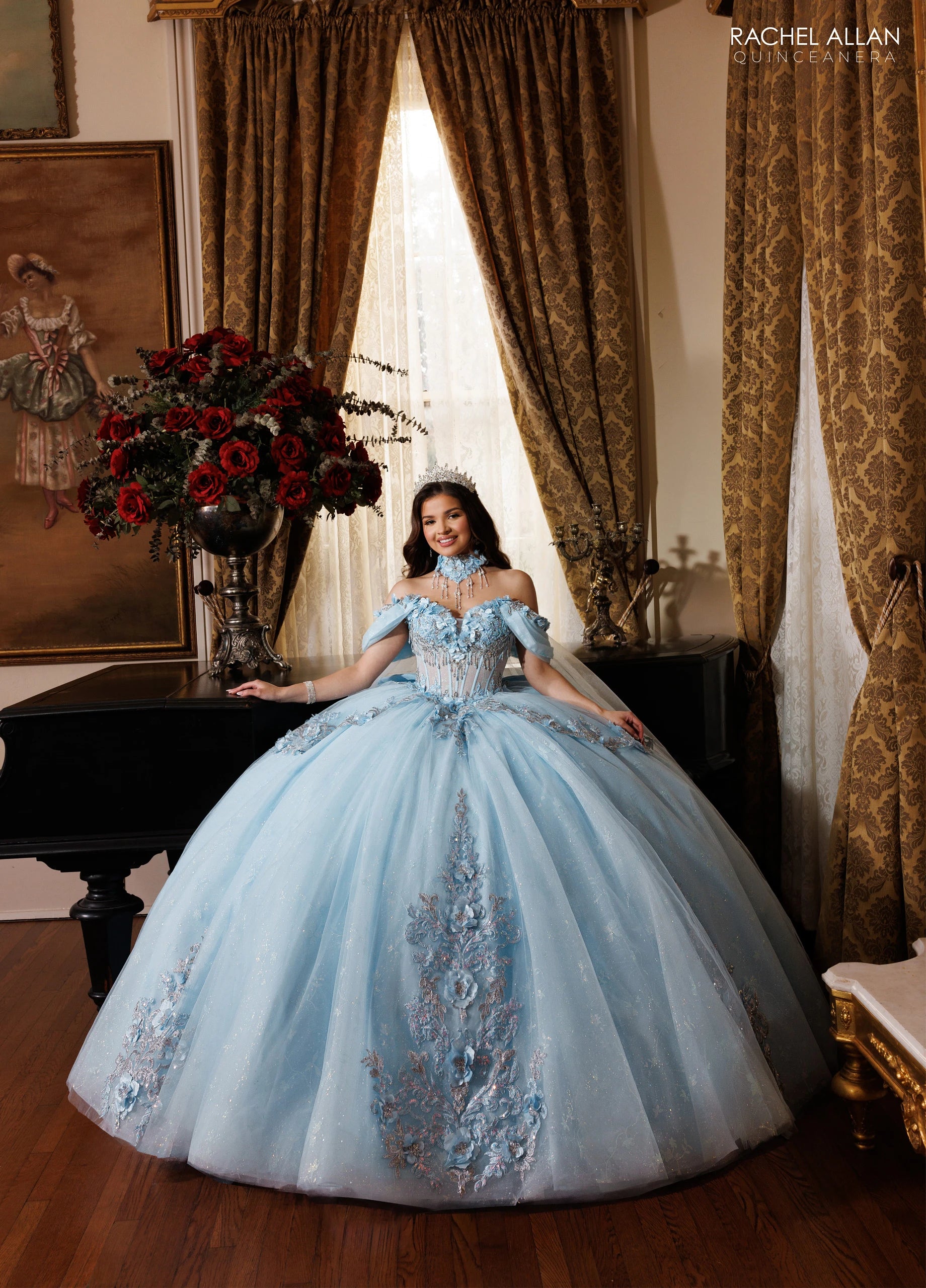 Off-the-Shoulder Floor-Length Tulle Quinceañe Ball Gown Rachel Allan RQ1196