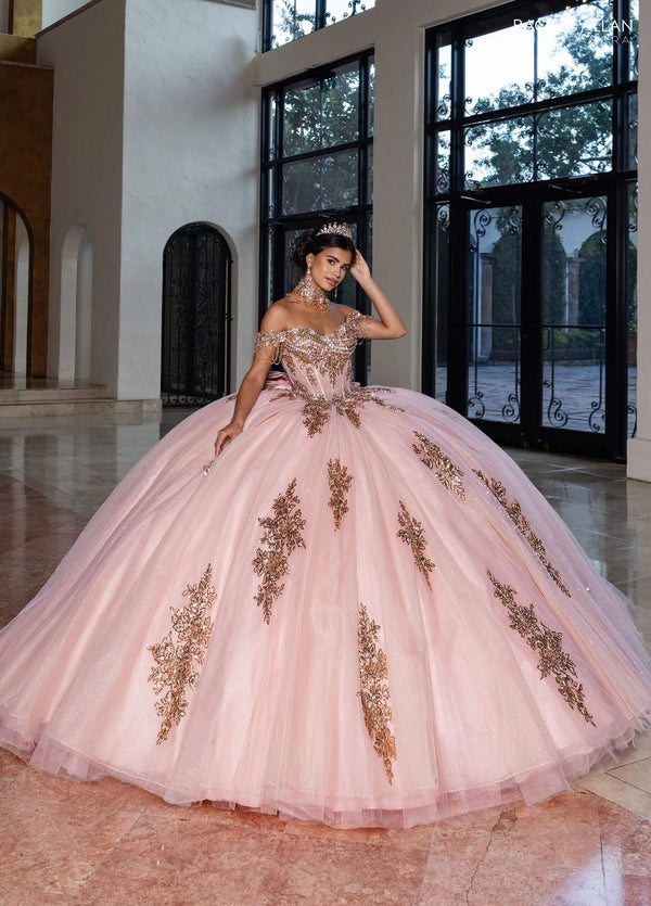 Off the Shoulder Floor Length Glitter Tulle Quinceanera Ball Gown Rachel Allan RQ1183