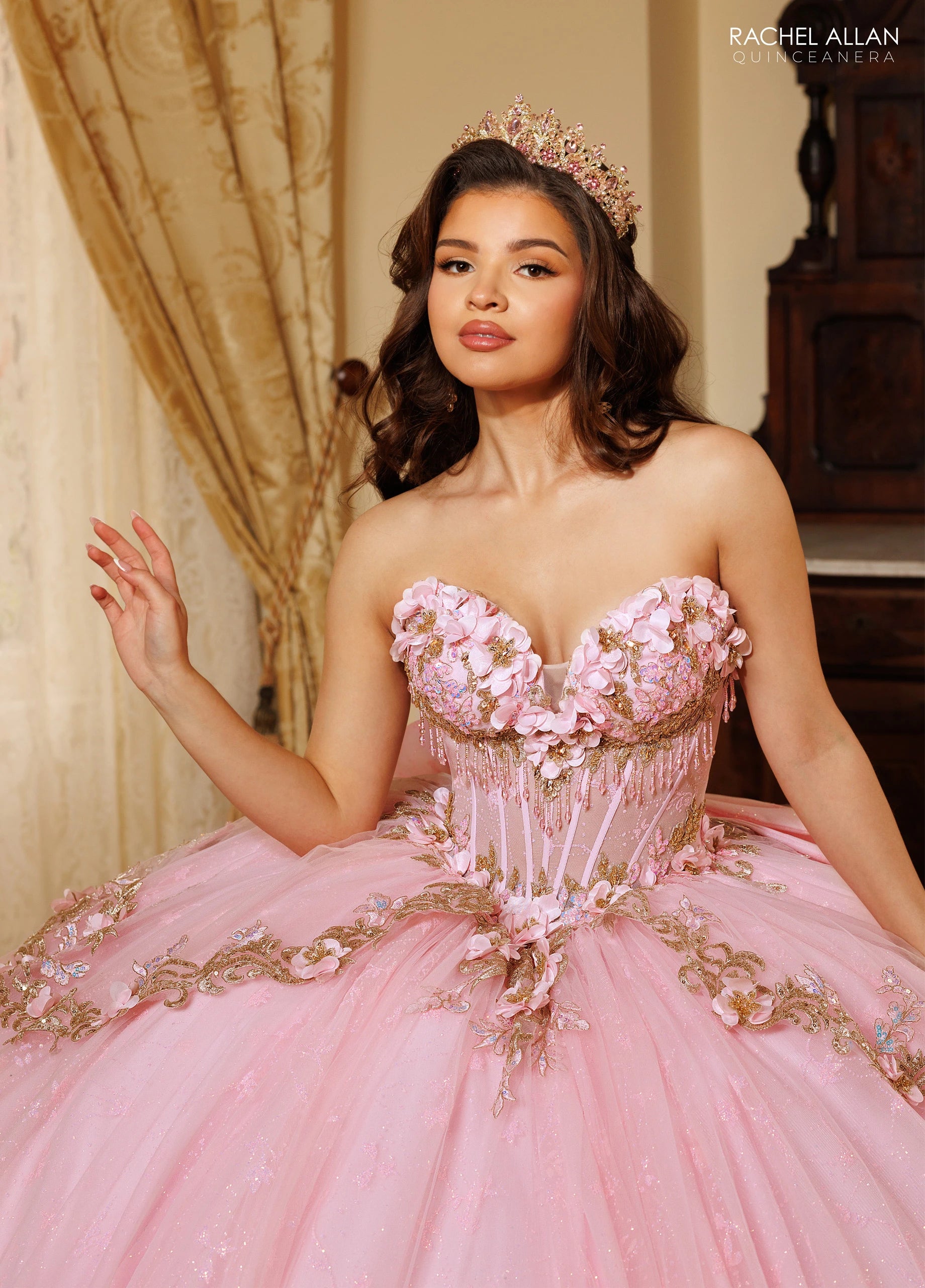 Off-the-Shoulder Floor-Length Tulle Quinceañe Ball Gown Rachel Allan RQ1196