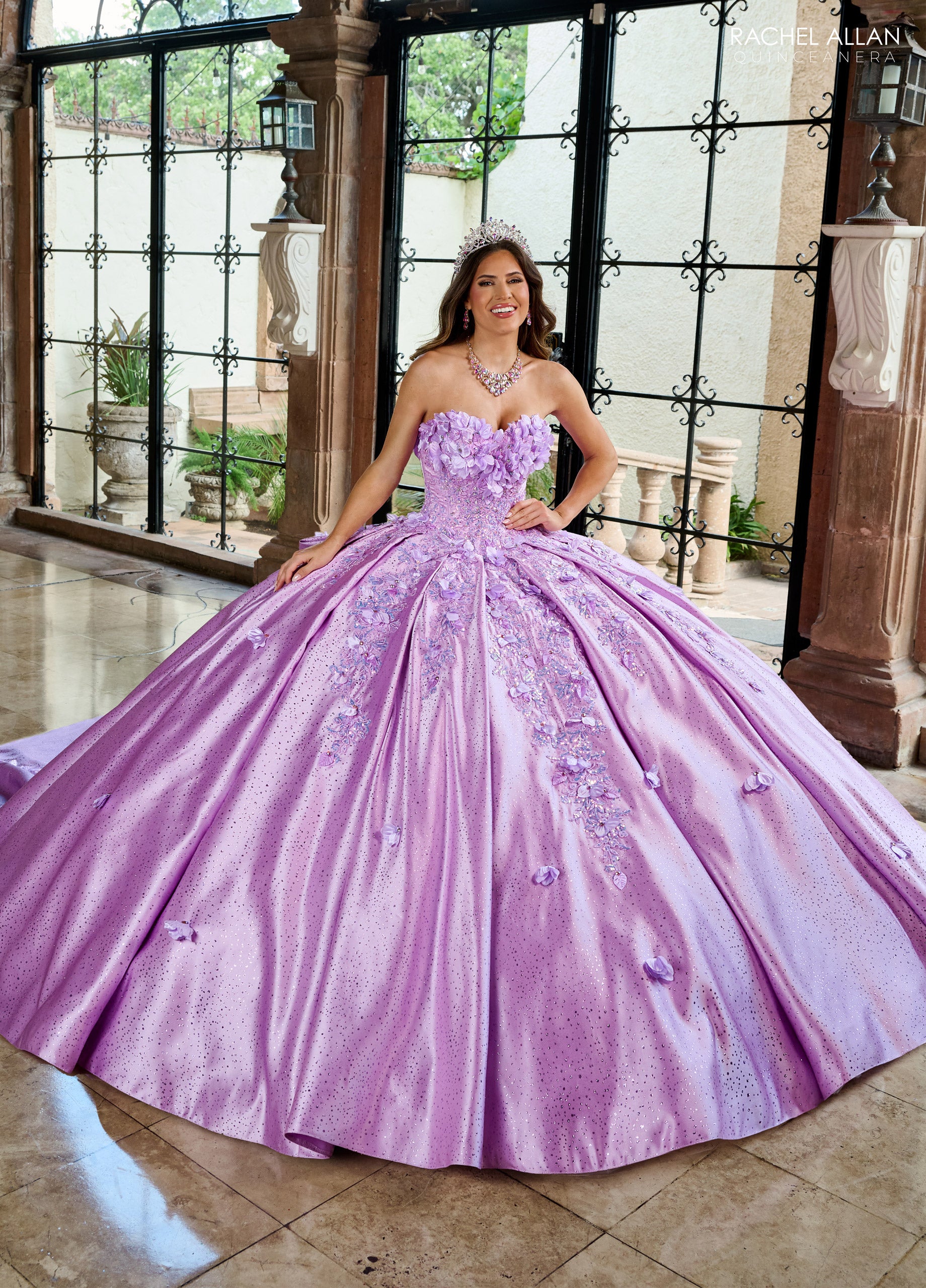 Rachel Allan RQ1157 Sweet 16 Long Floral Beaded Quinceanera Dress