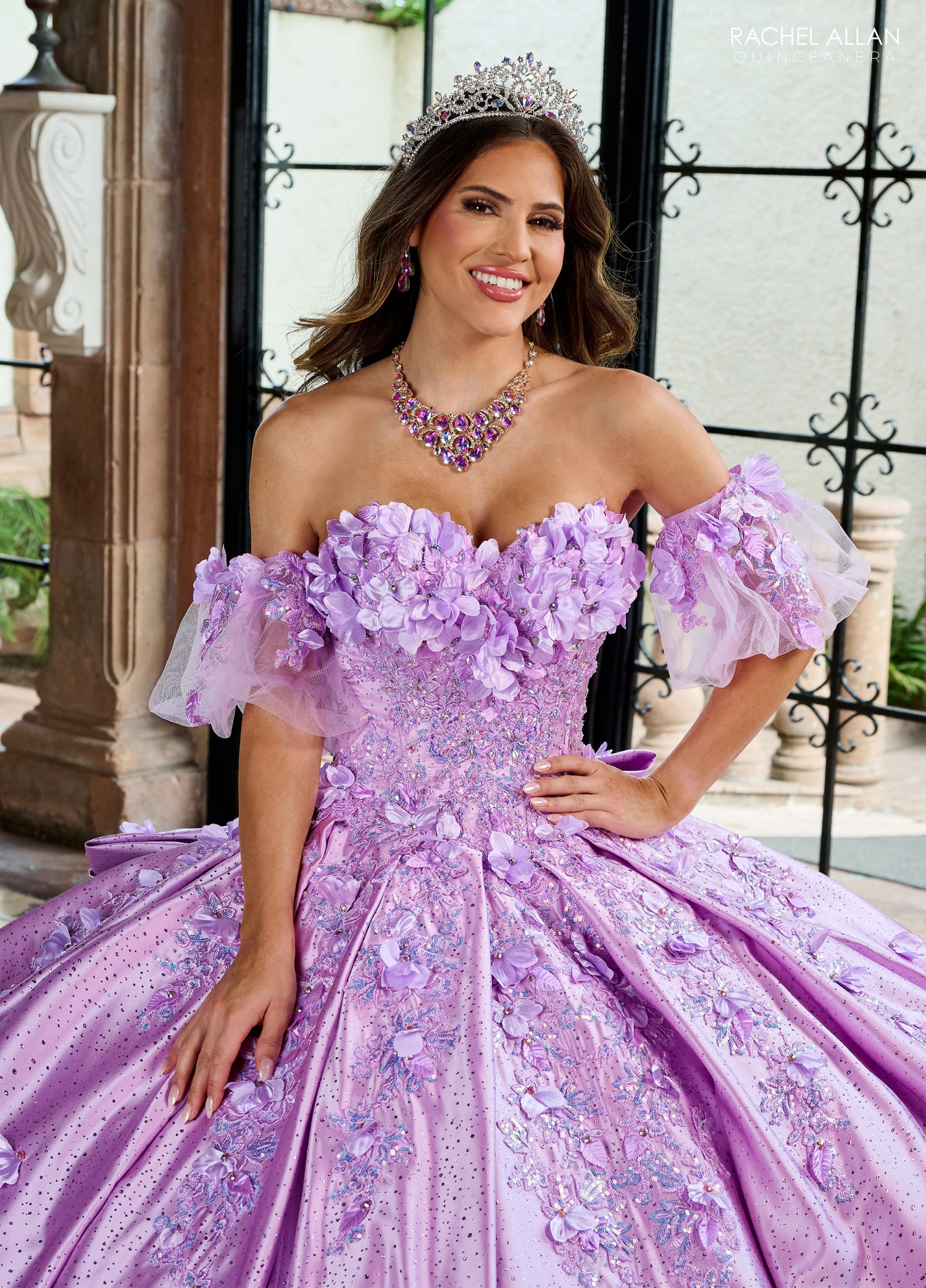 Quinceniera Dresses Sweet 16 Long Floral Beaded Quinceanera Dress Orchid