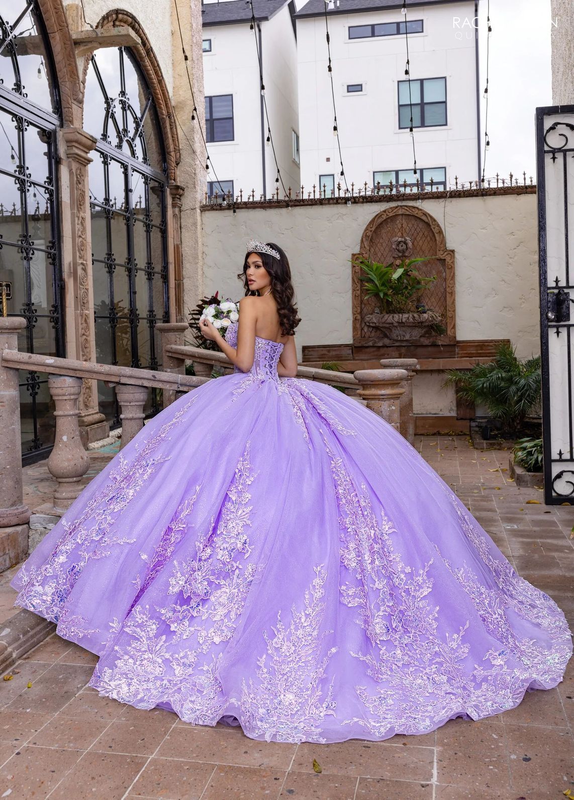 Lilac Sweetheart Floor Length Glitter Tulle Quinceanera Ball Gown with Sequin Lace Applique Rachel Allan RQ1169