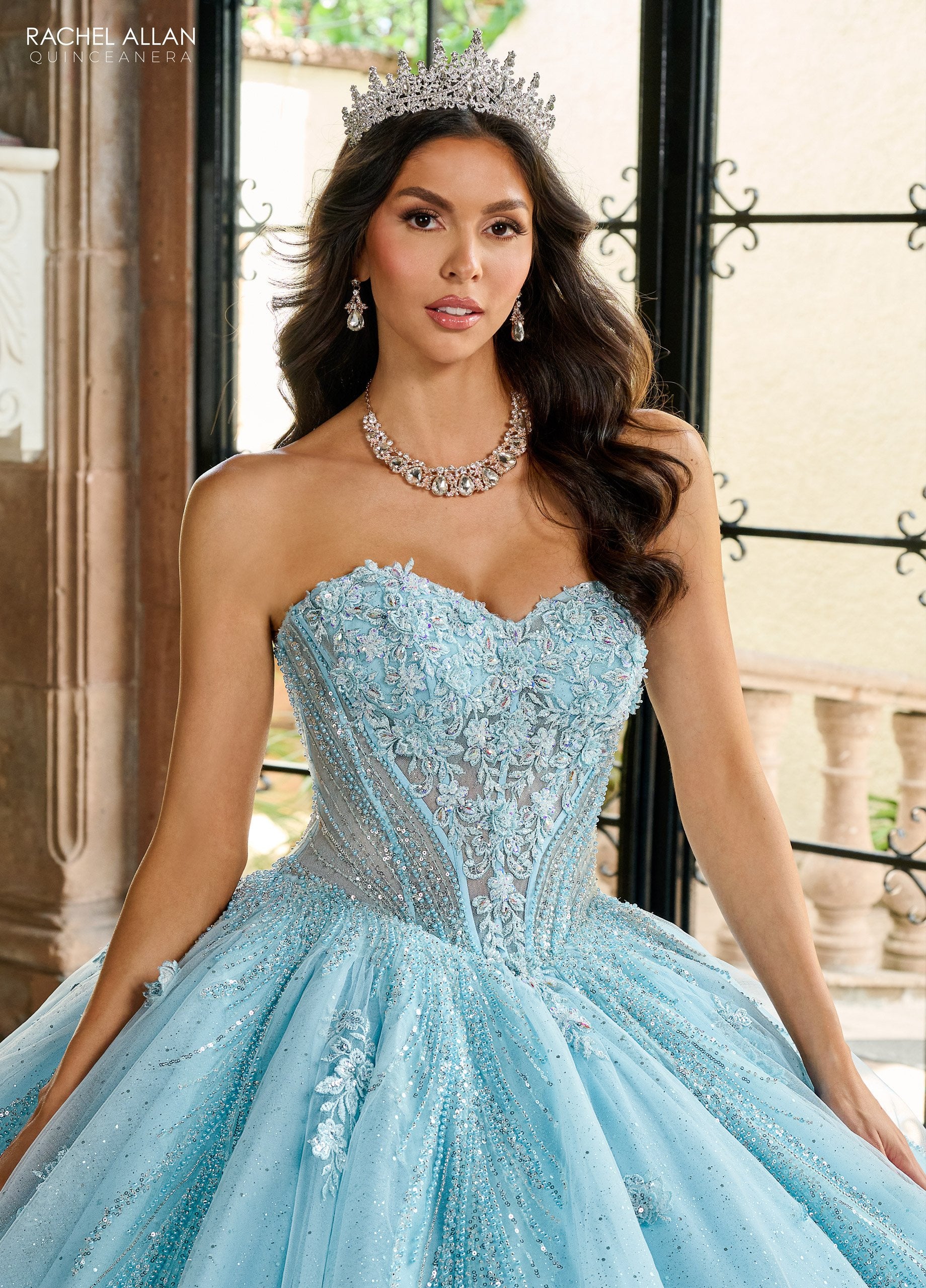 Light Blue Rachel Allan RQ1162 Long Ball Gown Glitter