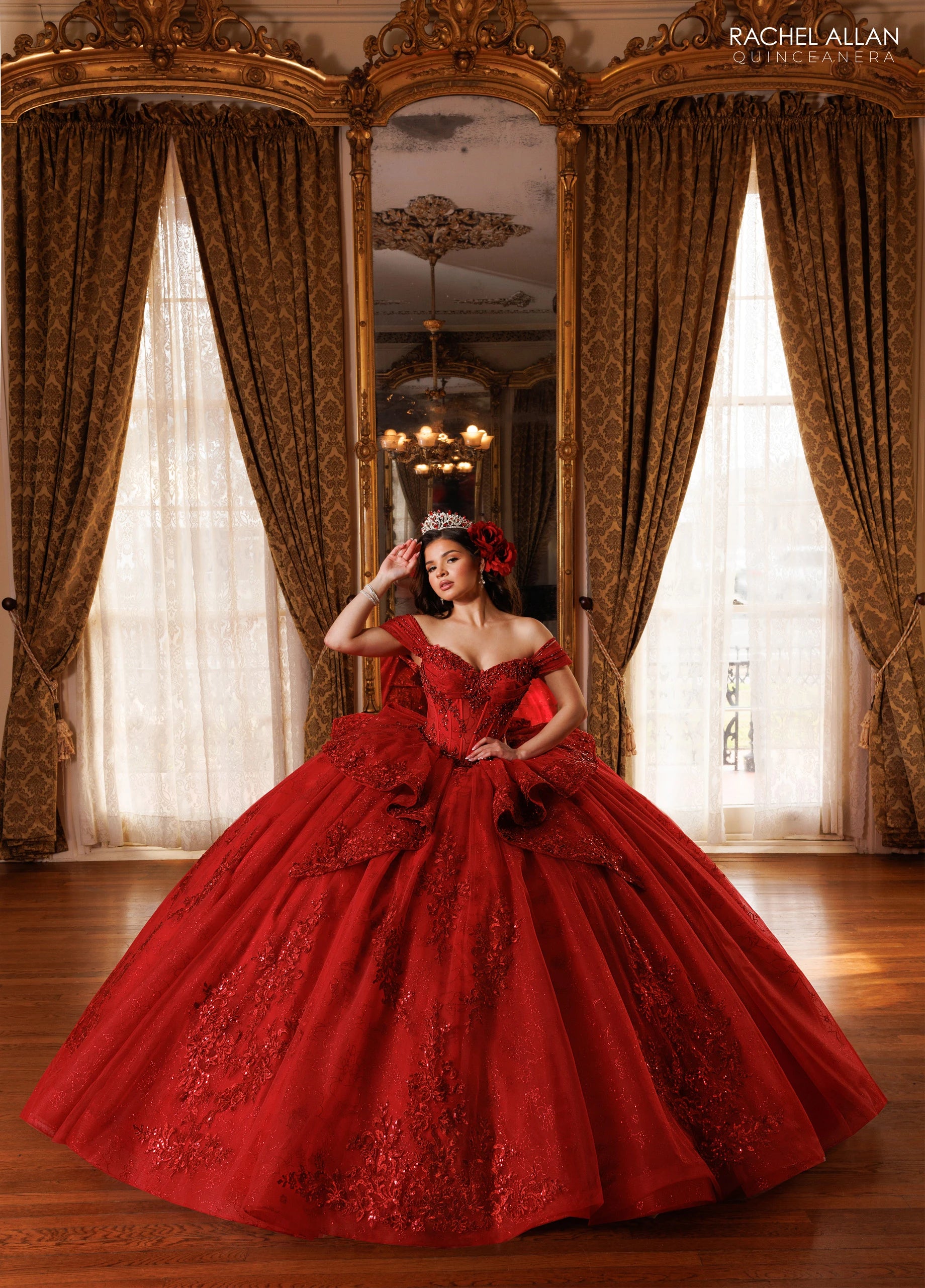 Off-the-Shoulder Floor-Length Tulle Quinceañe Ball Gown Rachel Allan RQ1191