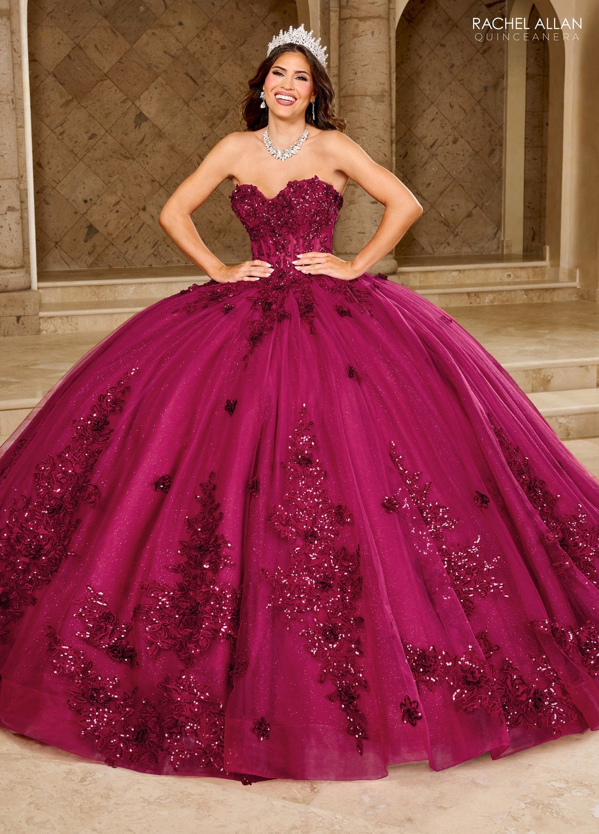 Quinceniera Dresses Long Beaded Ball Gown Corset Lace Quinceanera Dress Burgundy