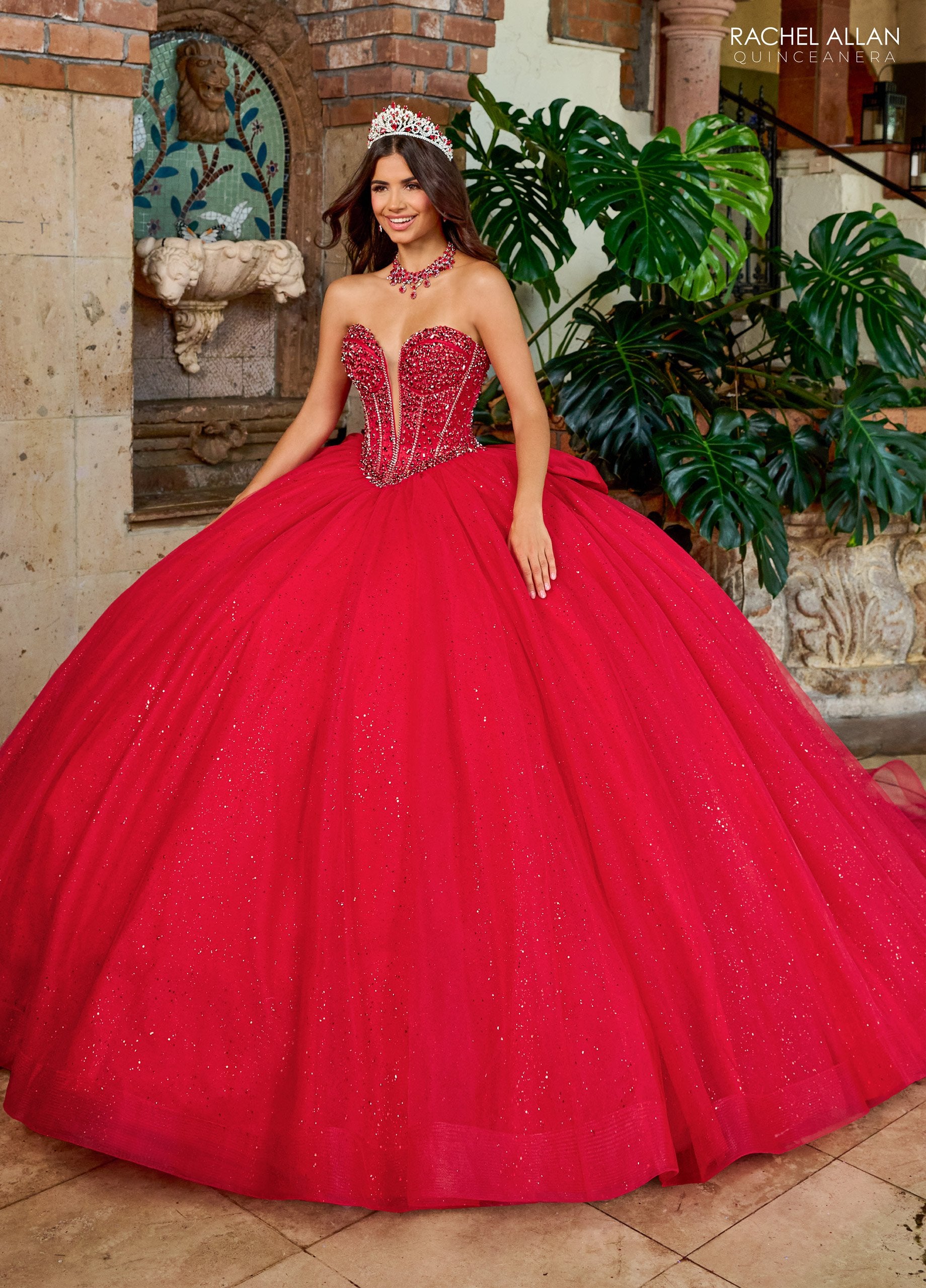 Quinceniera Dresses Beaded Lace Long Quinceanera Dress Ball Gown Red