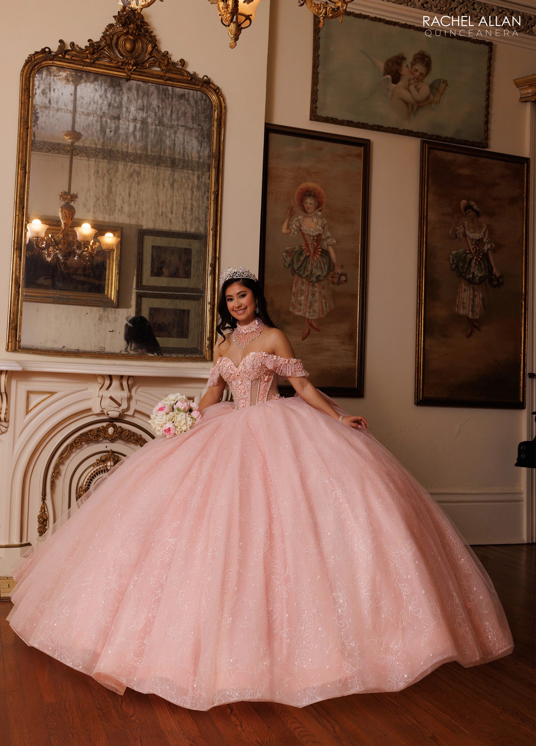 Off-the-Shoulder Floor-Length Tulle Quinceañe Ball Gown Rachel Allan RQ1192
