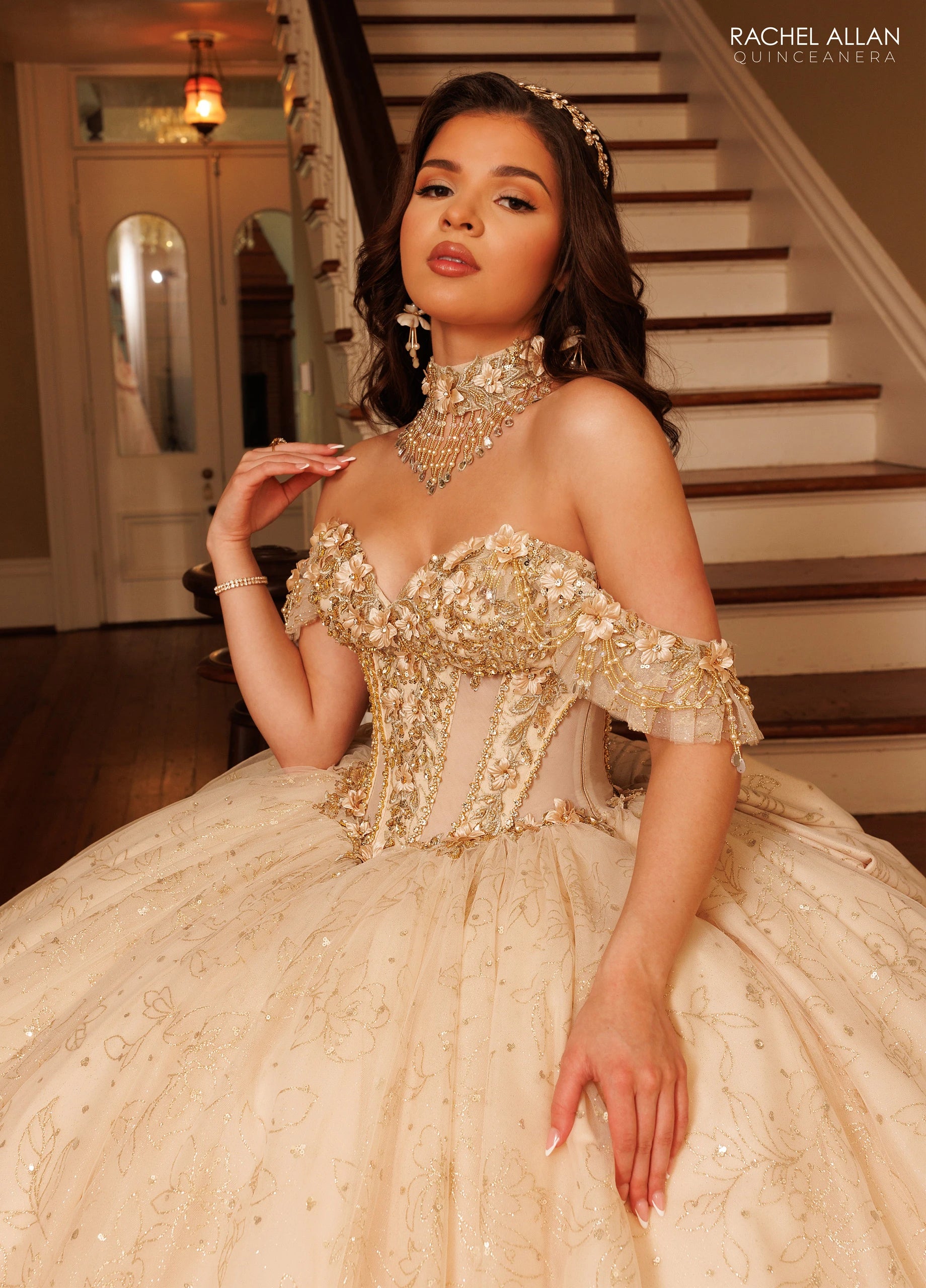 Off-the-Shoulder Floor-Length Tulle Quinceañe Ball Gown Rachel Allan RQ1192