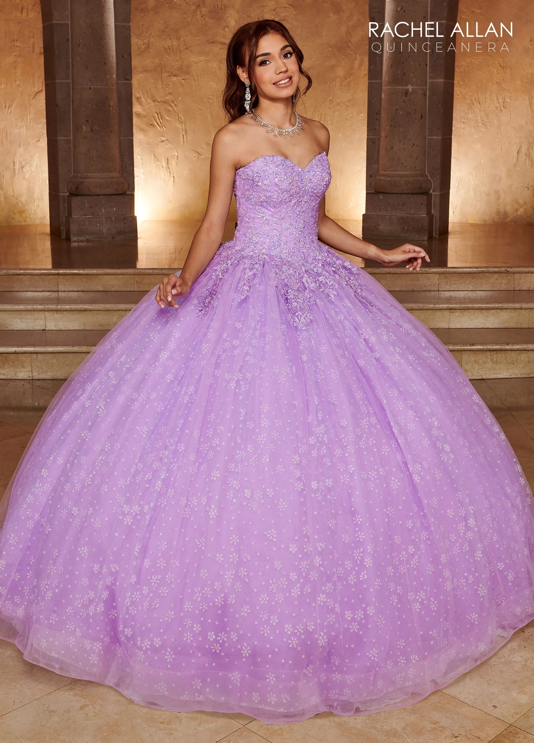 Lilac Sweetheart Glitter Tulle Quinceanera Ball Gown with Bead Embellishments Rachel Allan RQ1116