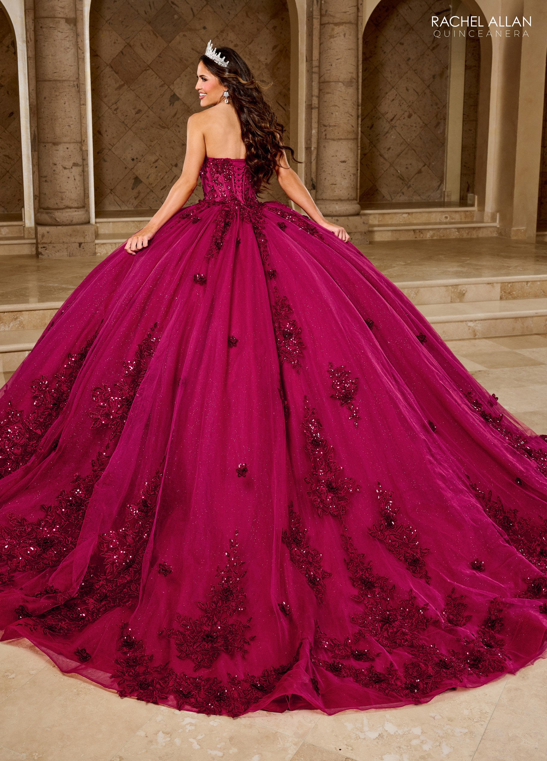 Quinceniera Dresses Long Beaded Ball Gown Corset Lace Quinceanera Dress Burgundy