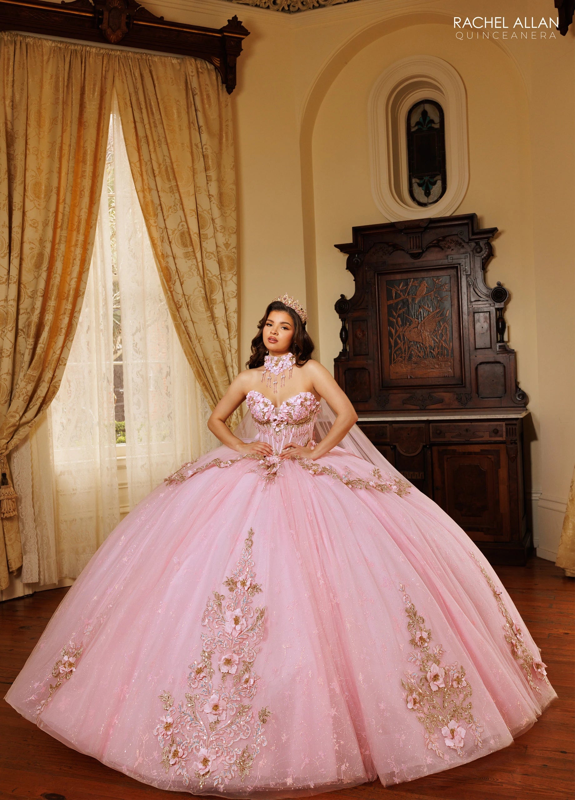 Off-the-Shoulder Floor-Length Tulle Quinceañe Ball Gown Rachel Allan RQ1196