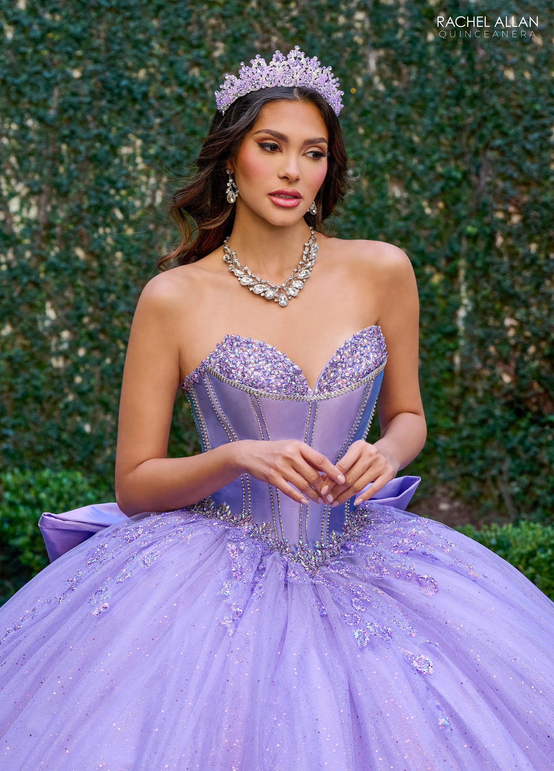 Lilac Sweetheart Floor Length Tulle Quinceanera Ball Gown with Puff Sleeves Rachel Allan RQ1142