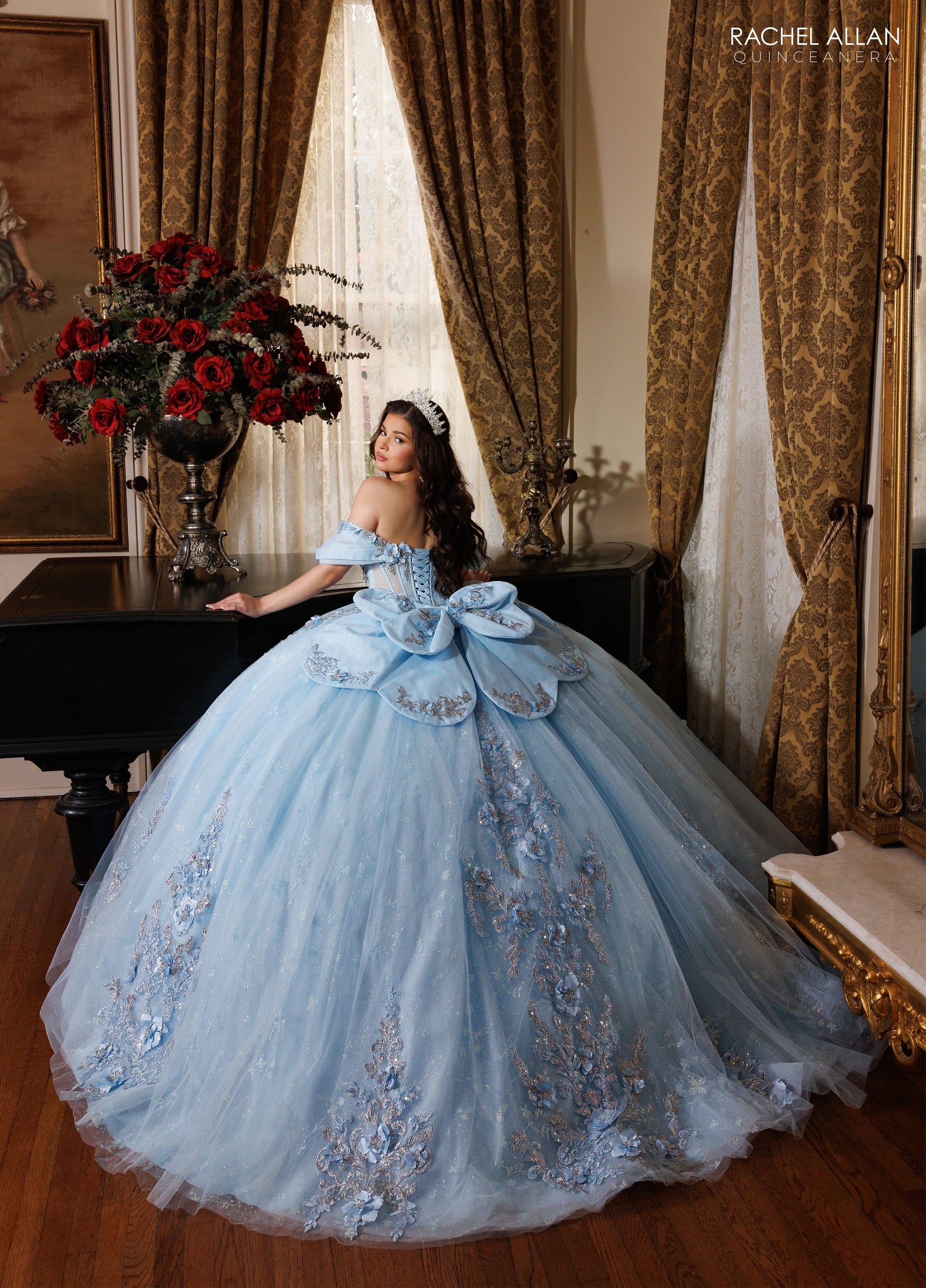 Off-the-Shoulder Floor-Length Tulle Quinceañe Ball Gown Rachel Allan RQ1196