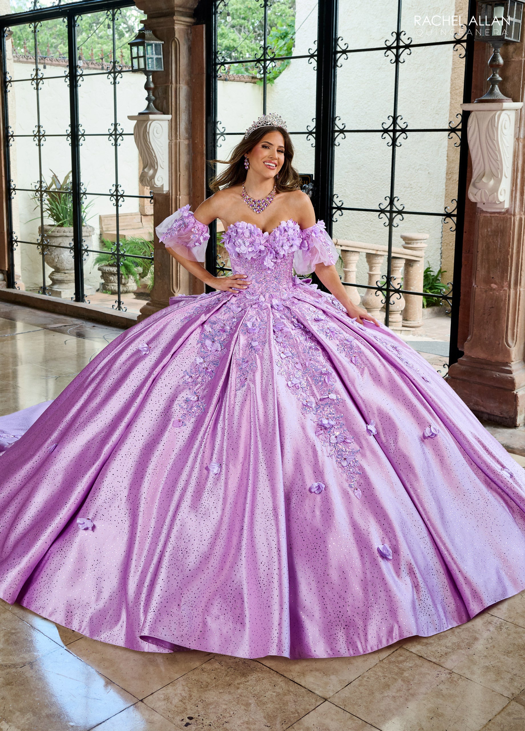 Rachel Allan RQ1157 Sweet 16 Long Floral Beaded Quinceanera Dress