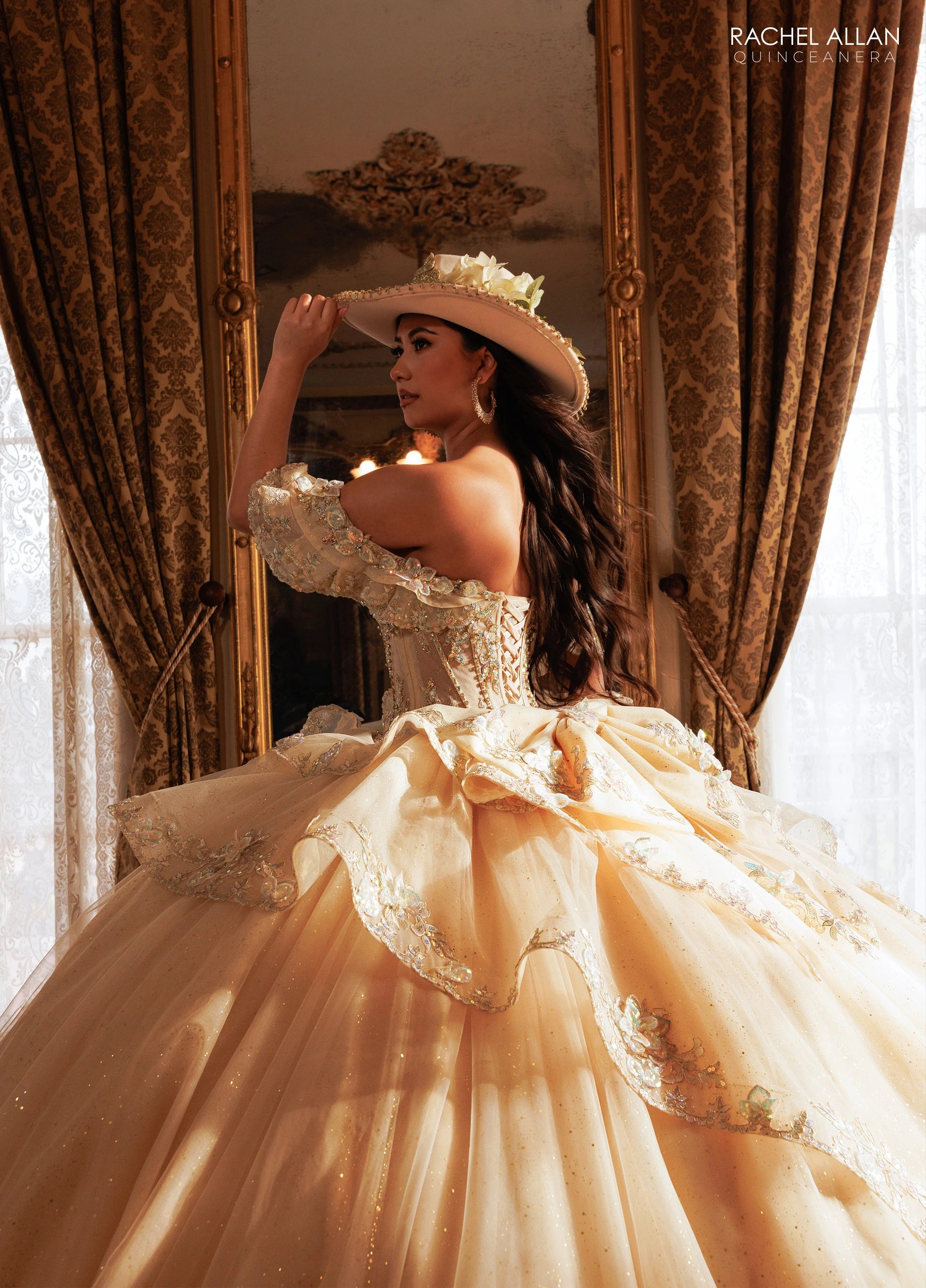 Off-the-Shoulder Floor-Length with T in Tulle Quinceañe Ball Gown Rachel Allan RQ1198