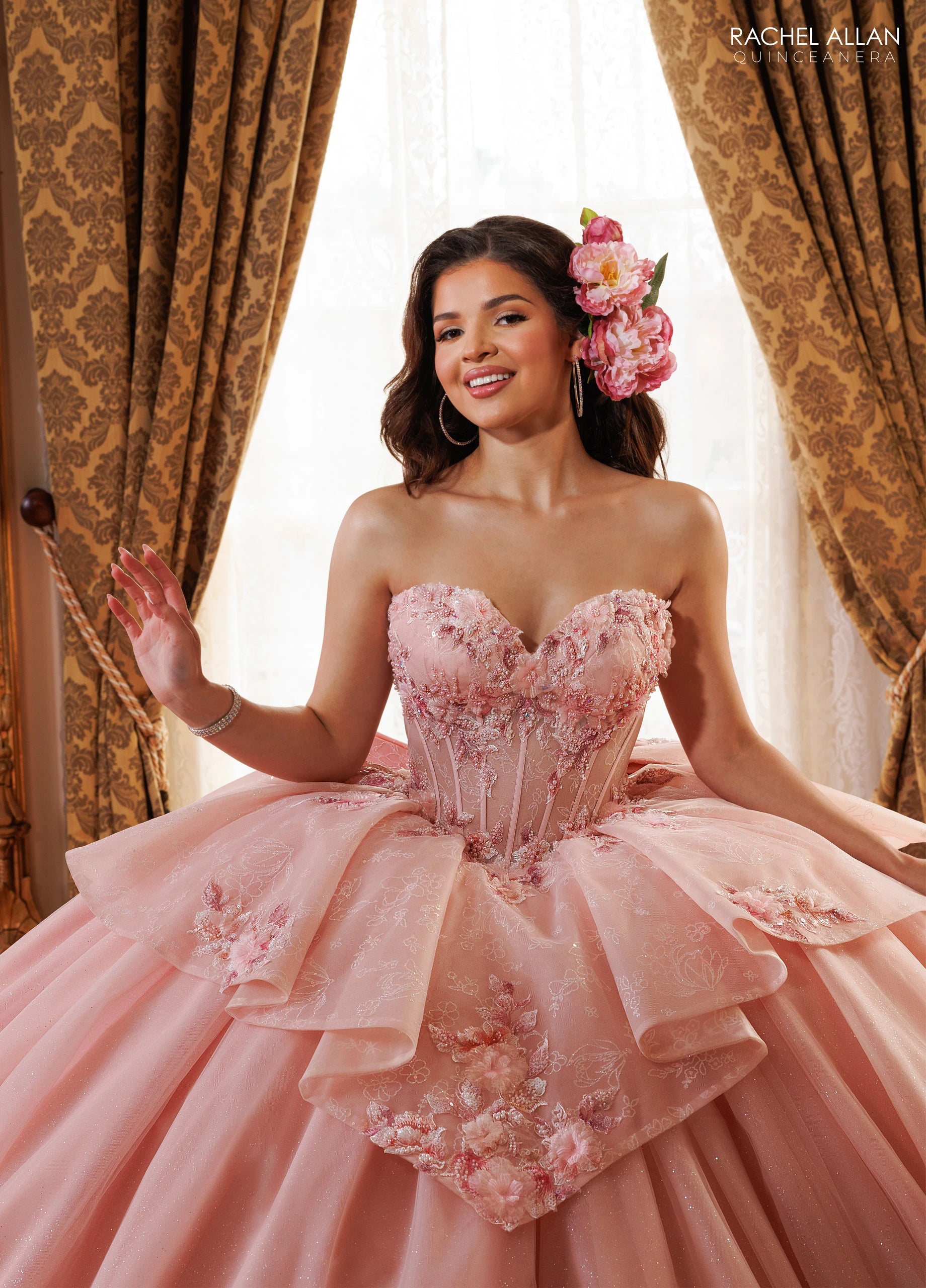 Strapless Curved Neck Floor-Length Tulle Quinceañe Ball Gown Rachel Allan RQ1190