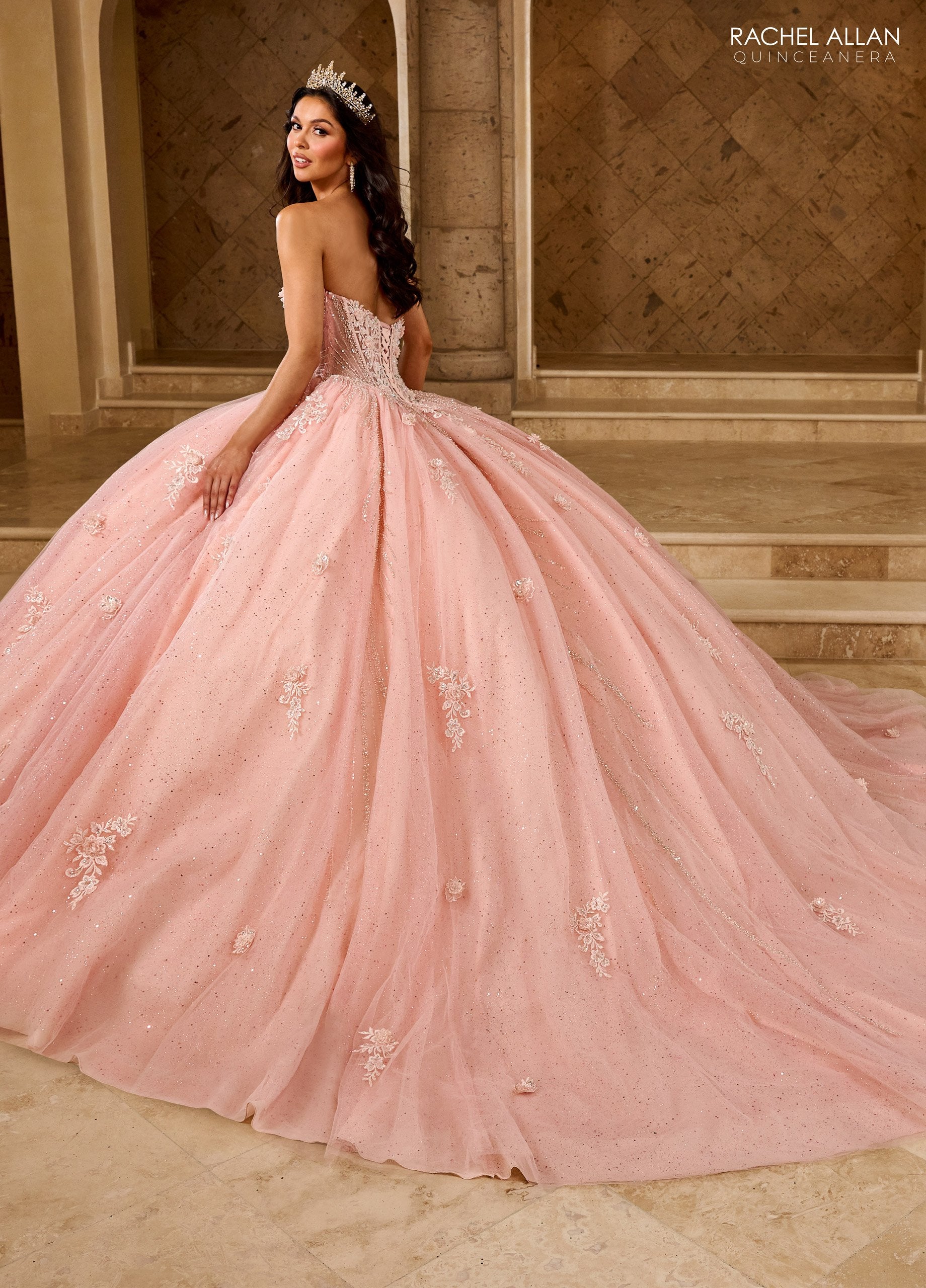 Quinceniera Dresses Long Ball Gown Glitter Overskit Quinceanera Dress Blush