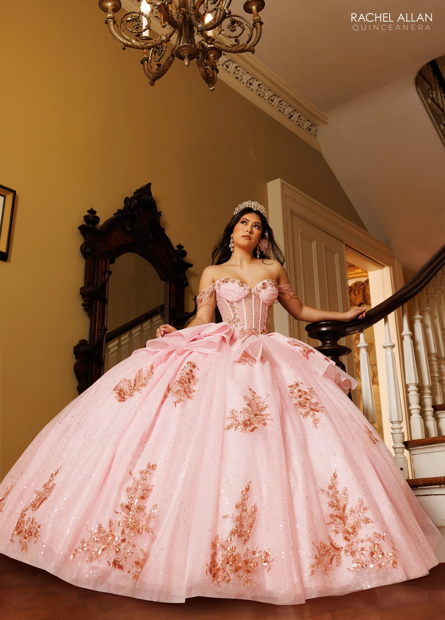 Off-the-Shoulder Floor-Length Tulle Quinceañe Ball Gown Rachel Allan RQ1194