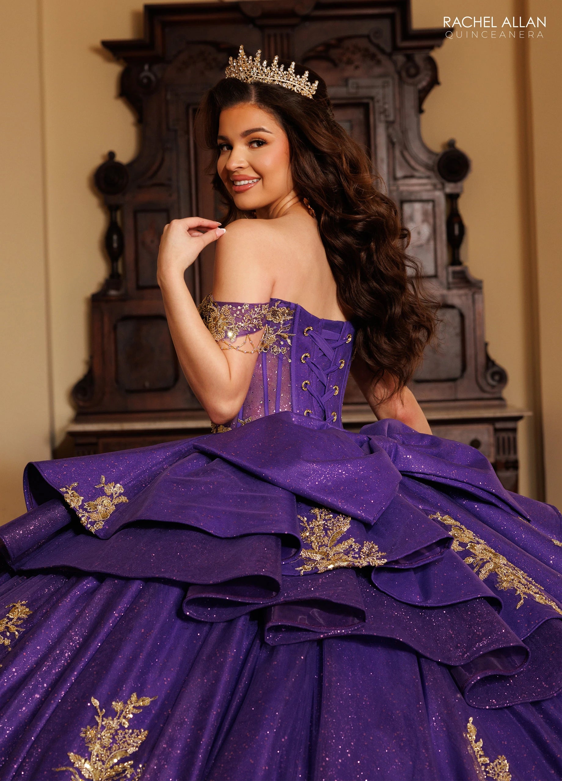 Off-the-Shoulder Floor-Length Tulle Quinceañe Ball Gown Rachel Allan RQ1194