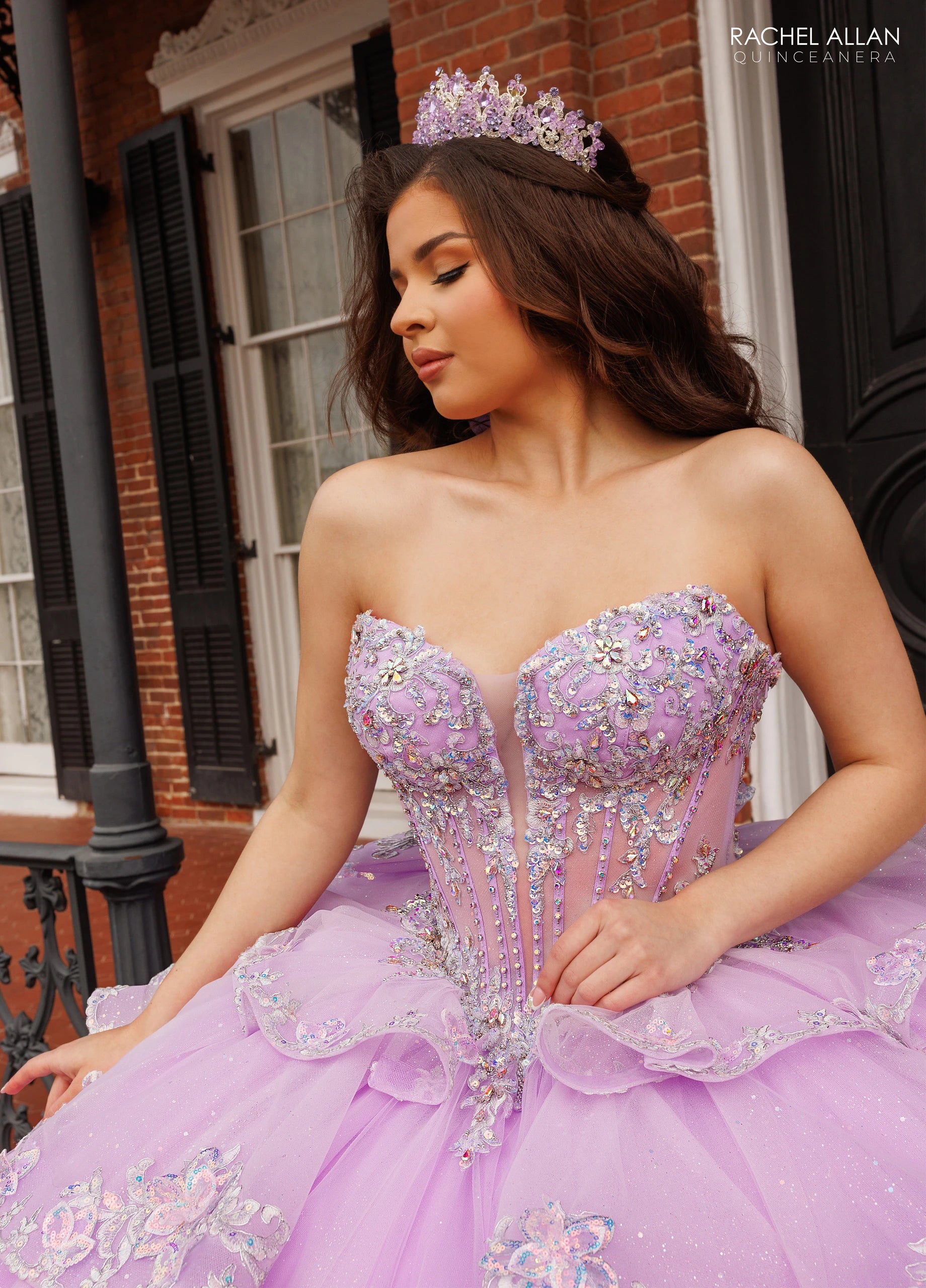 Off-the-Shoulder Floor-Length with T in Tulle Quinceañe Ball Gown Rachel Allan RQ1198
