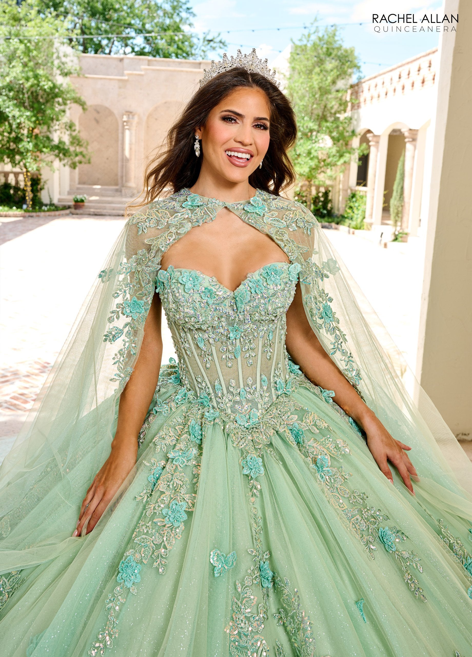 Rachel Allan RQ1155 Long Ball Gown Lace Floral Glitter Quinceanera Dress