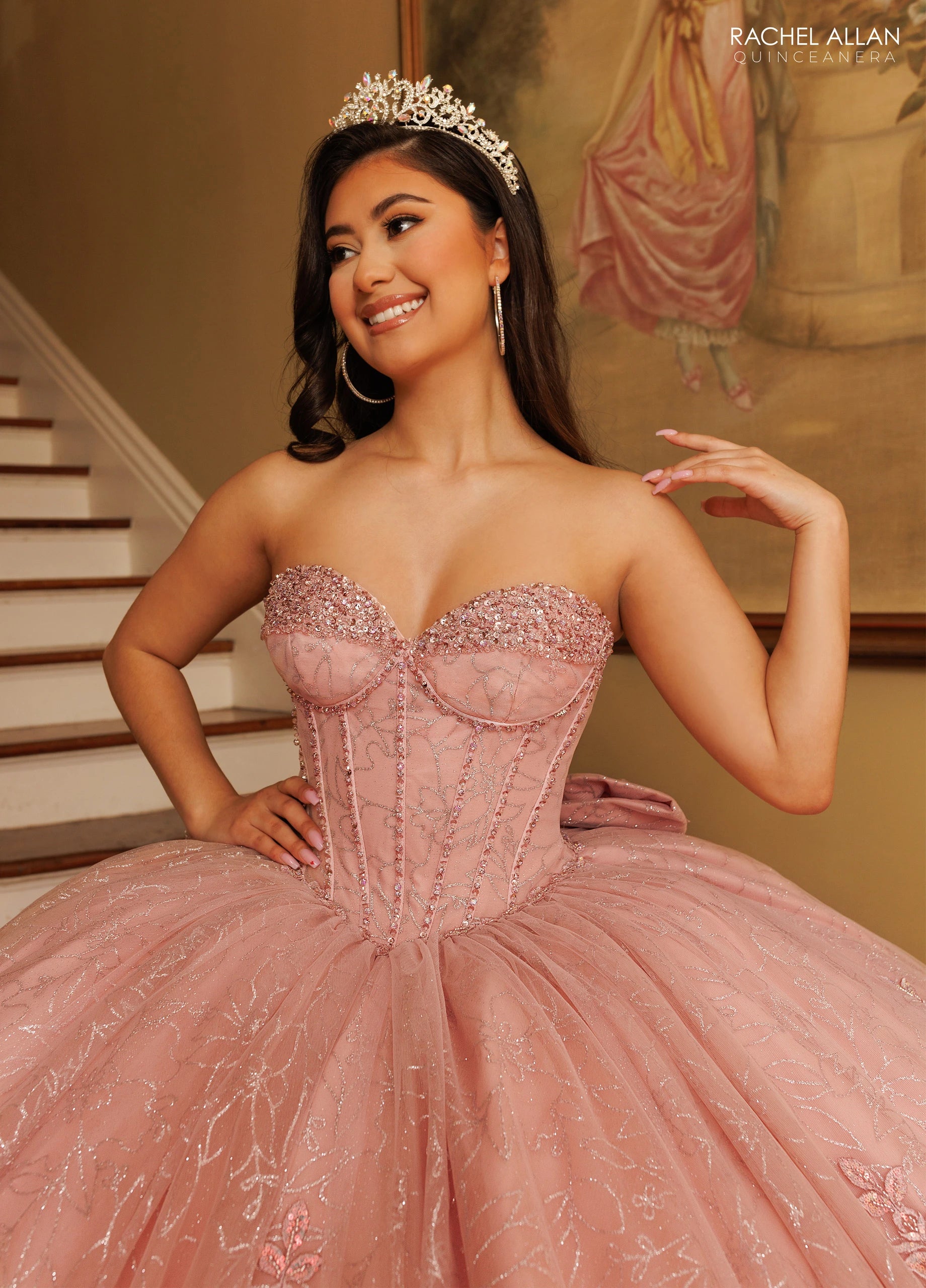 Strapless Curved Neck Floor-Length Tulle Quinceañe Ball Gown Rachel Allan RQ1195