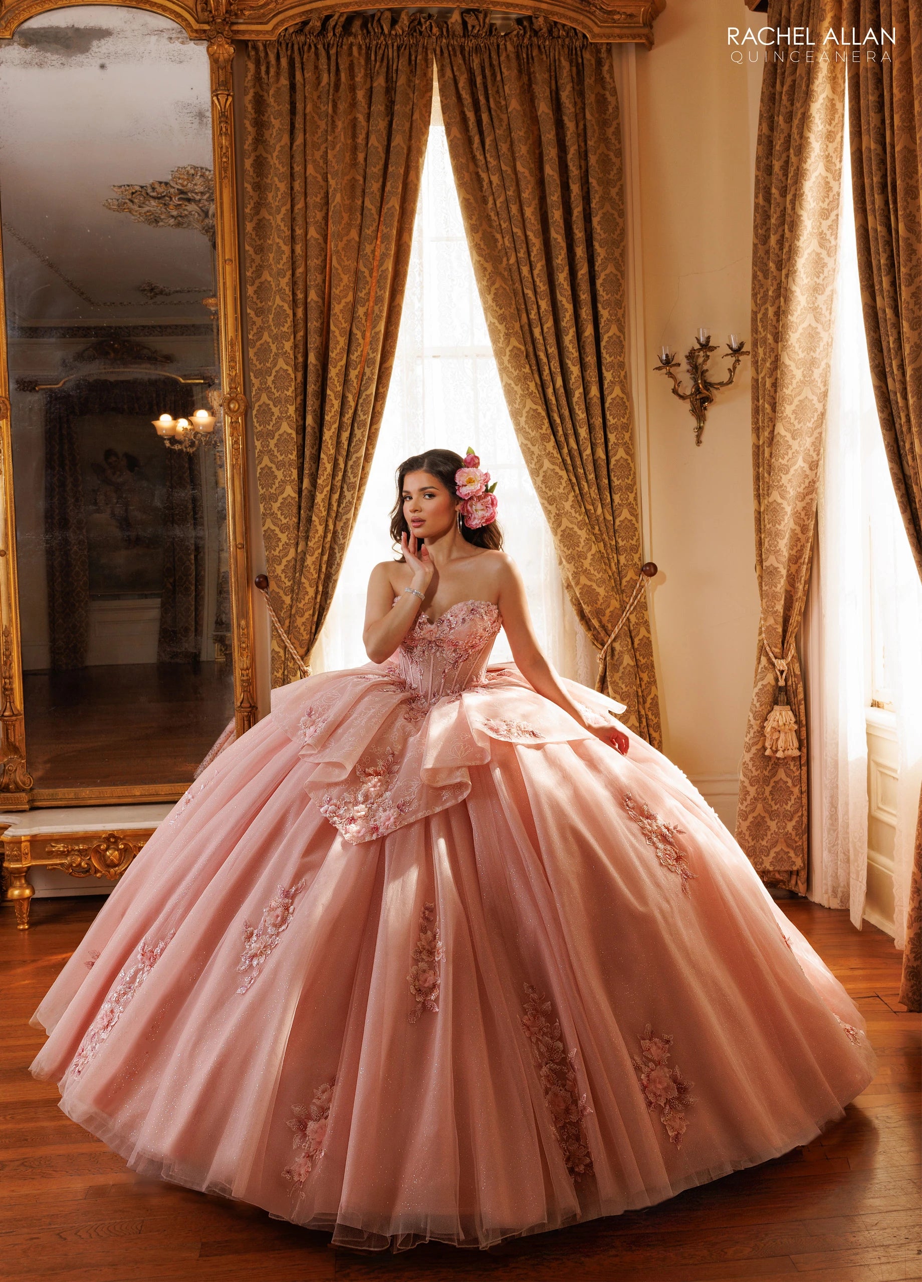 Strapless Curved Neck Floor-Length Tulle Quinceañe Ball Gown Rachel Allan RQ1190