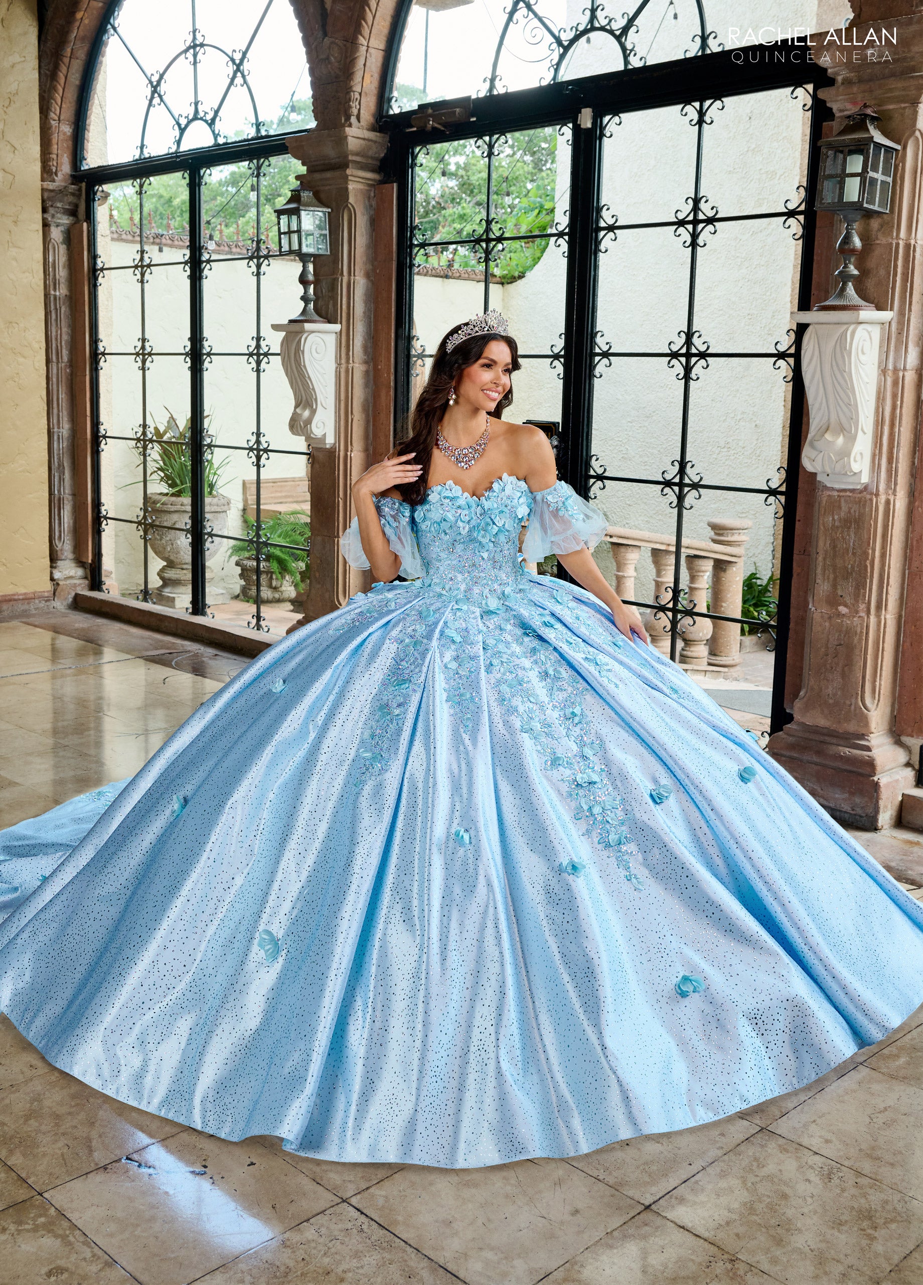 Rachel Allan RQ1157 Sweet 16 Long Floral Beaded Quinceanera Dress