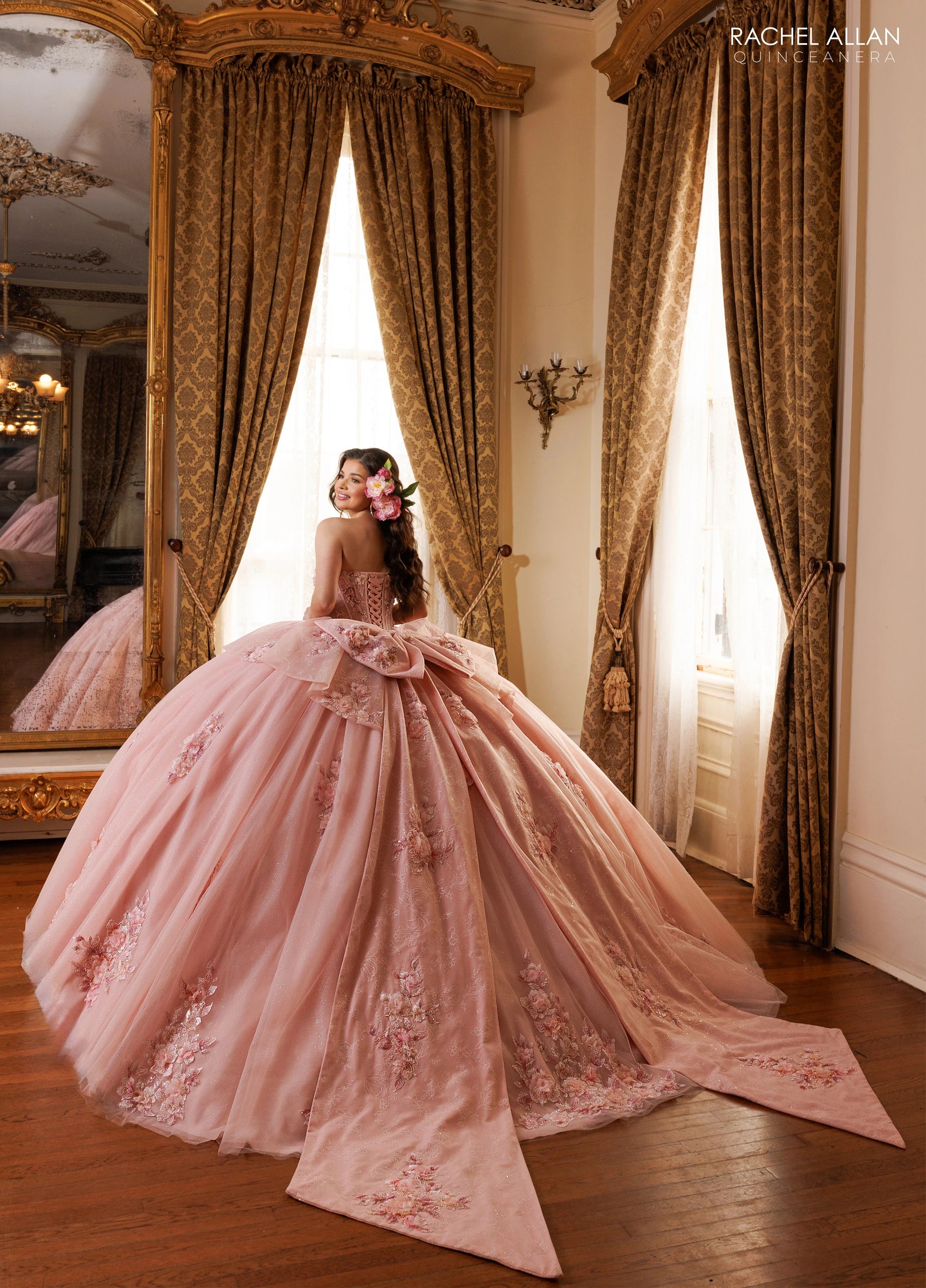 Strapless Curved Neck Floor-Length Tulle Quinceañe Ball Gown Rachel Allan RQ1190