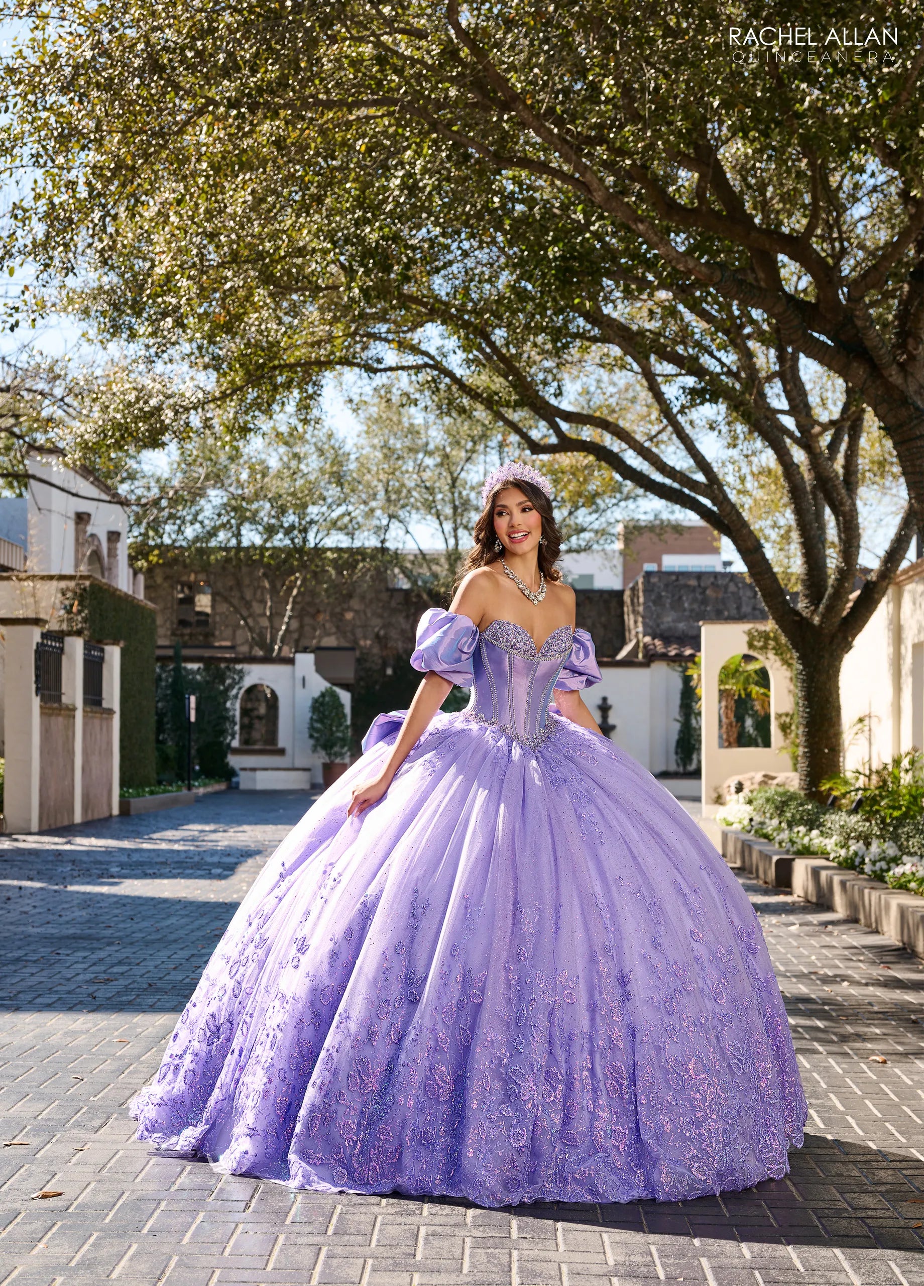 Lilac Sweetheart Floor Length Tulle Quinceanera Ball Gown with Puff Sleeves Rachel Allan RQ1142