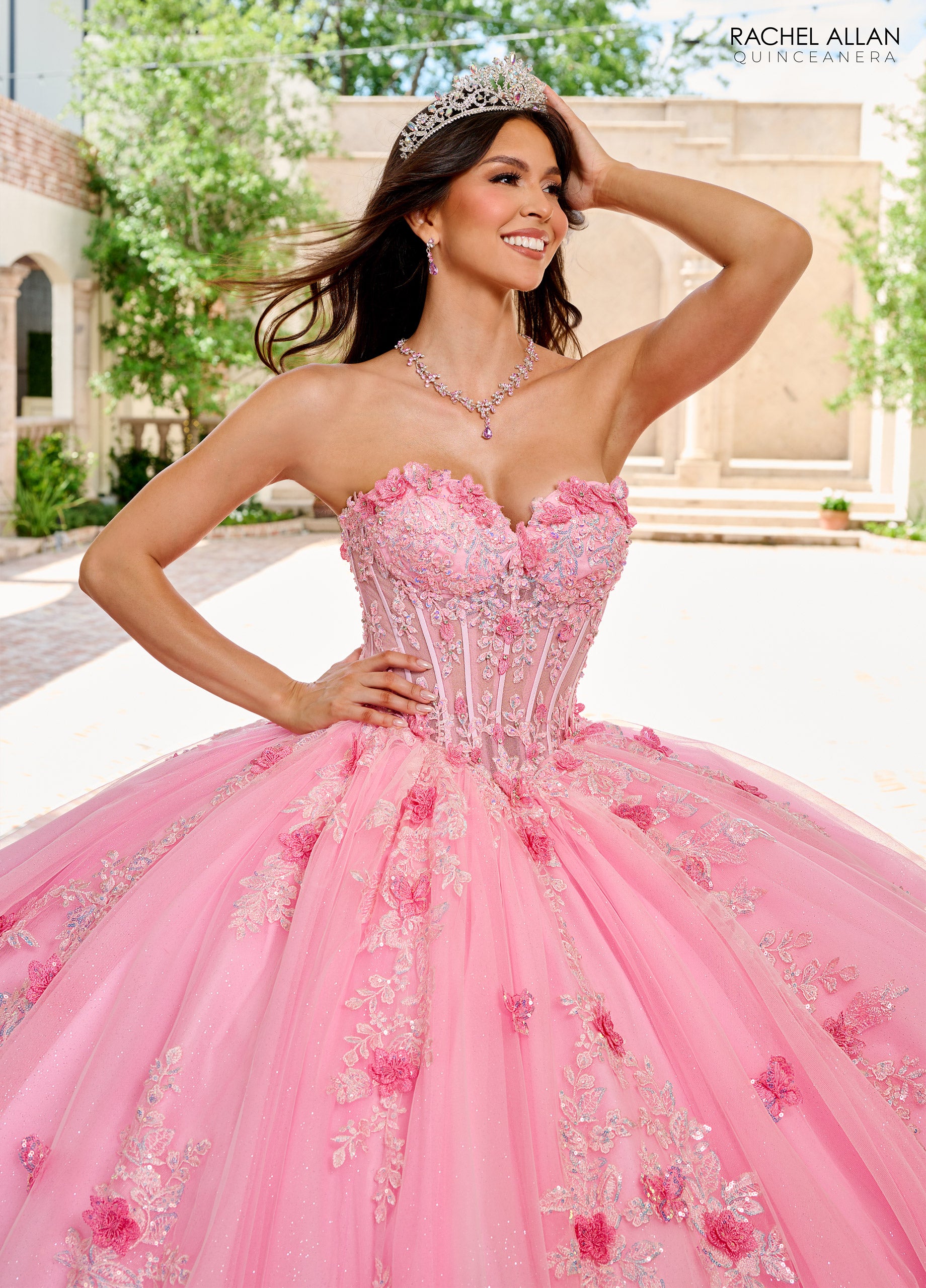 Rachel Allan RQ1155 Long Ball Gown Lace Floral Glitter Quinceanera Dress
