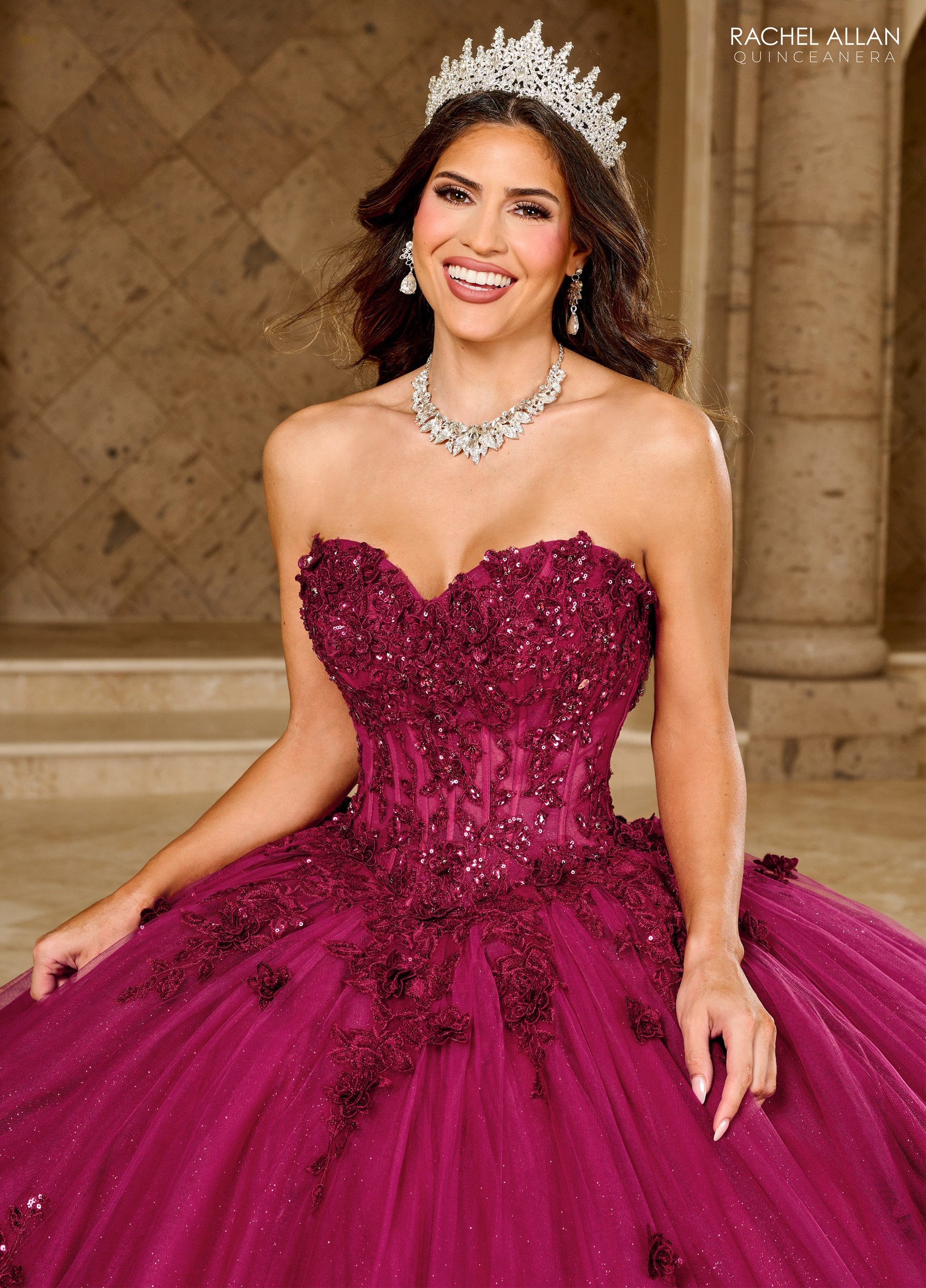 Quinceniera Dresses Long Beaded Ball Gown Corset Lace Quinceanera Dress Burgundy