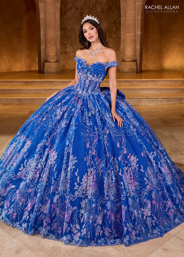 Off the Shoulder Floor Length Glitter Tulle Quinceanera Ball Gown Rachel Allan RQ1146