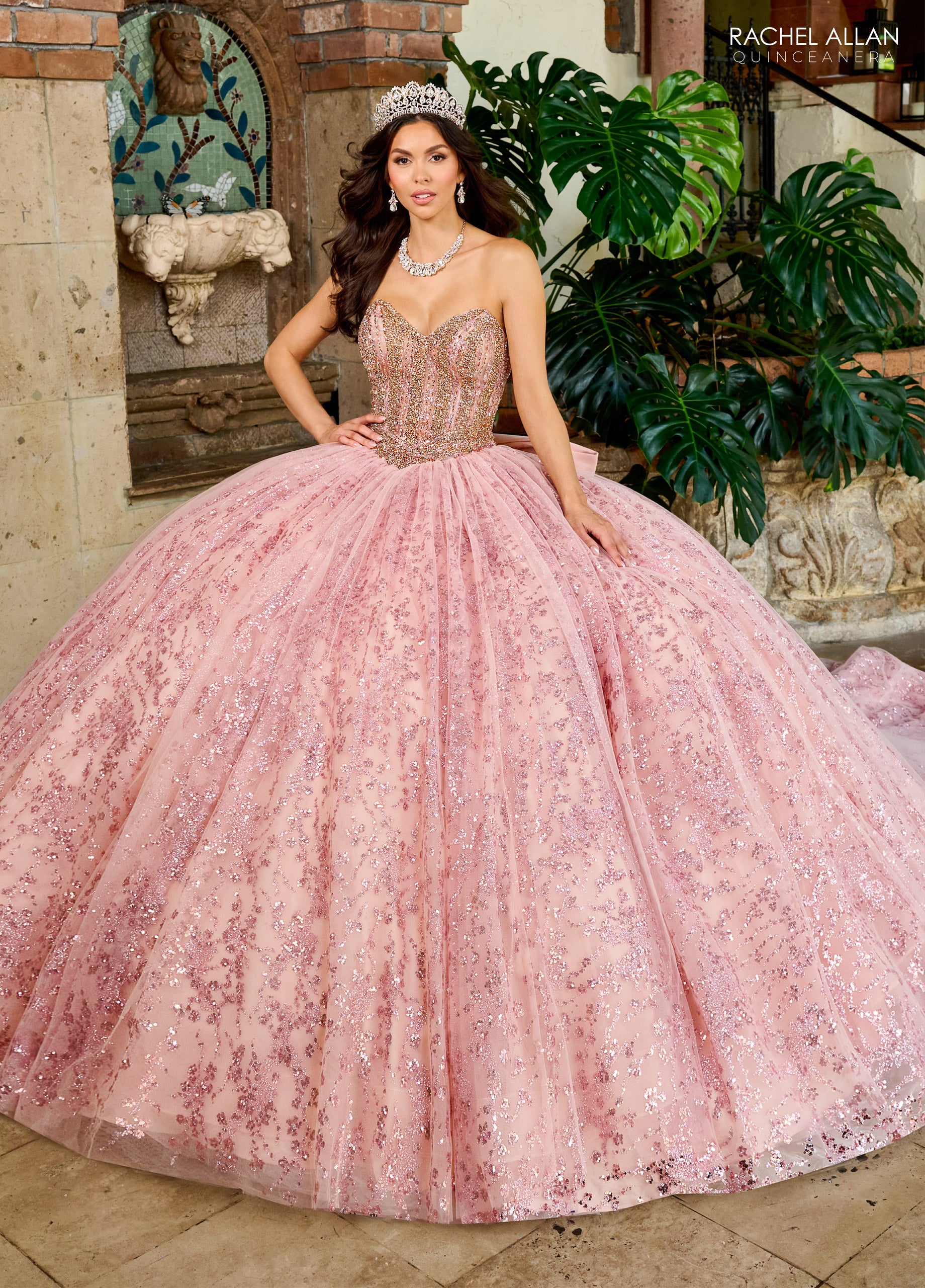 Quinceniera Dresses Long Beaded Bodice Glitter Sweet 16 Quinceanera Dress Blush Rose Gold