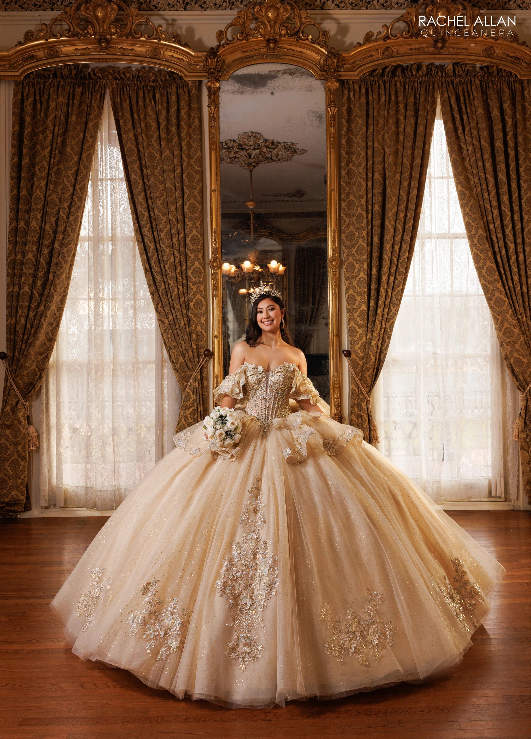 Off-the-Shoulder Floor-Length with T in Tulle Quinceañe Ball Gown Rachel Allan RQ1198