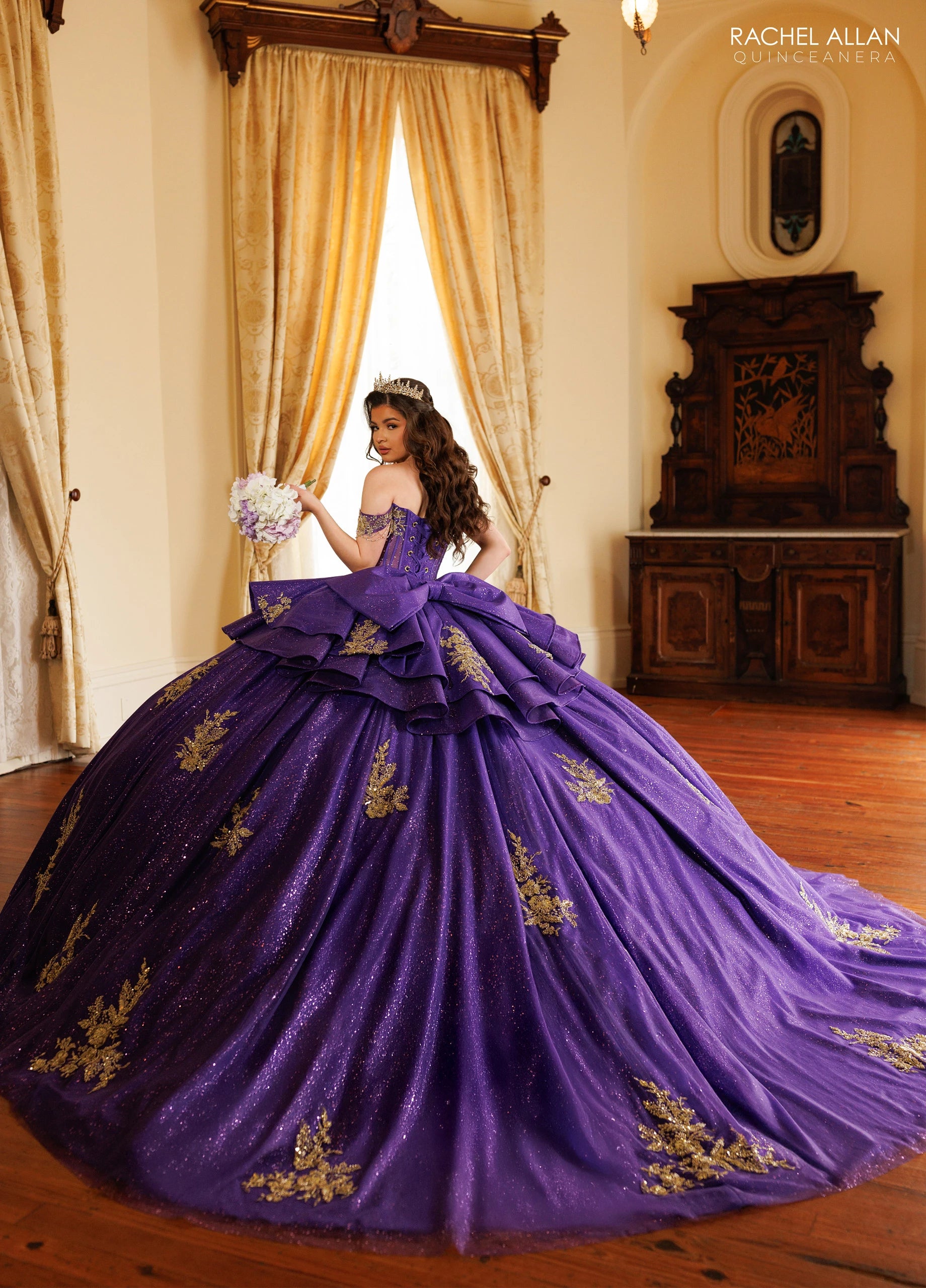 Off-the-Shoulder Floor-Length Tulle Quinceañe Ball Gown Rachel Allan RQ1194