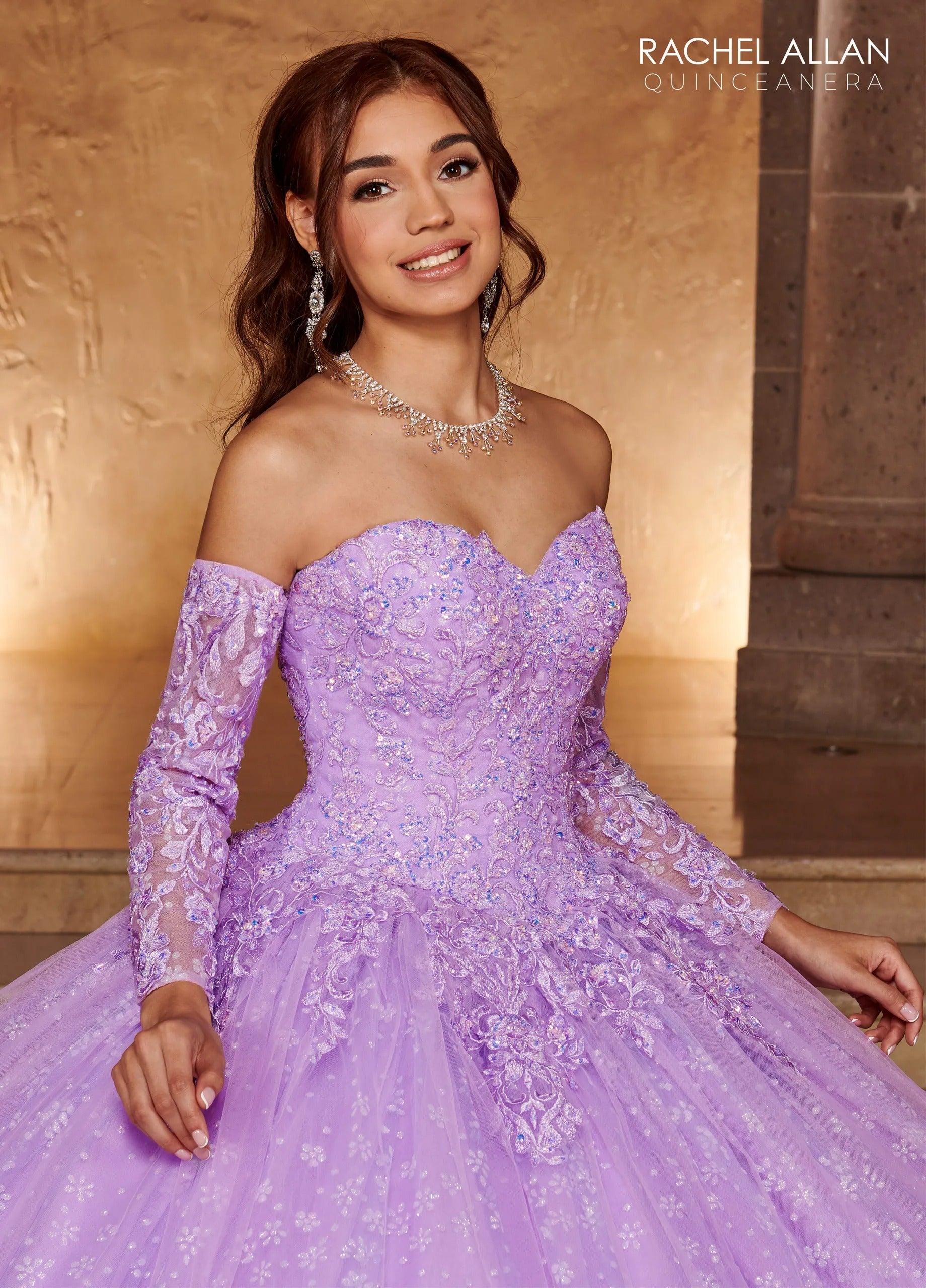 Lilac Sweetheart Glitter Tulle Quinceanera Ball Gown with Bead Embellishments Rachel Allan RQ1116