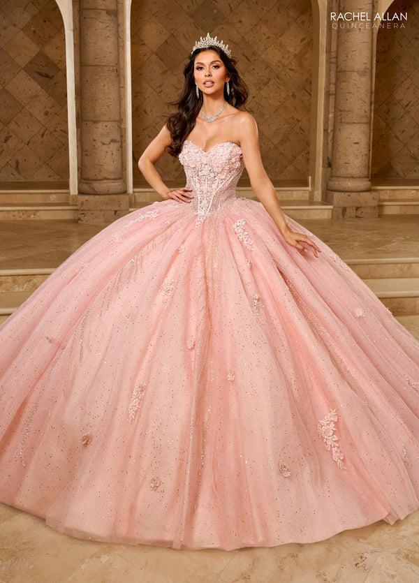 Rachel Allan RQ1162 Long Ball Gown Glitter Overskit Quinceanera Dress